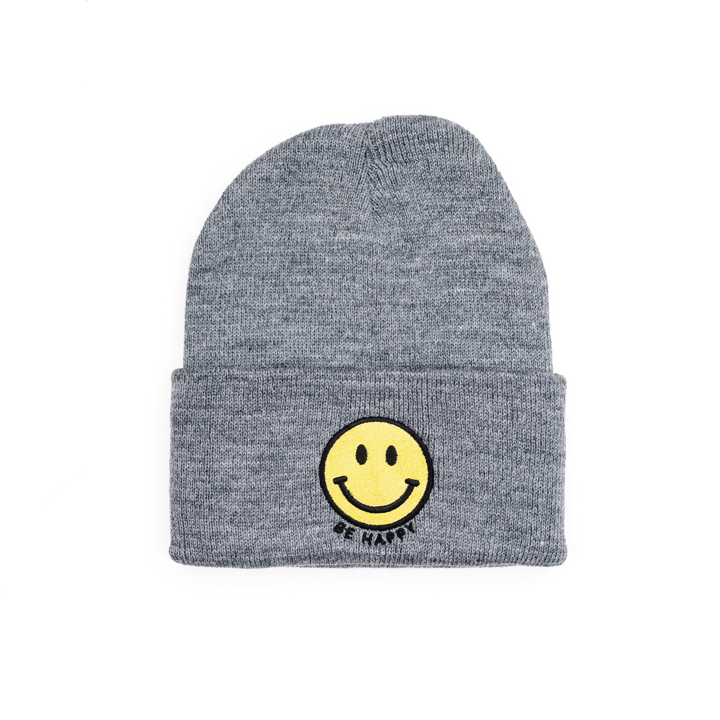 Be Happy - Gray w/ Yellow Smiley - Child Beanie