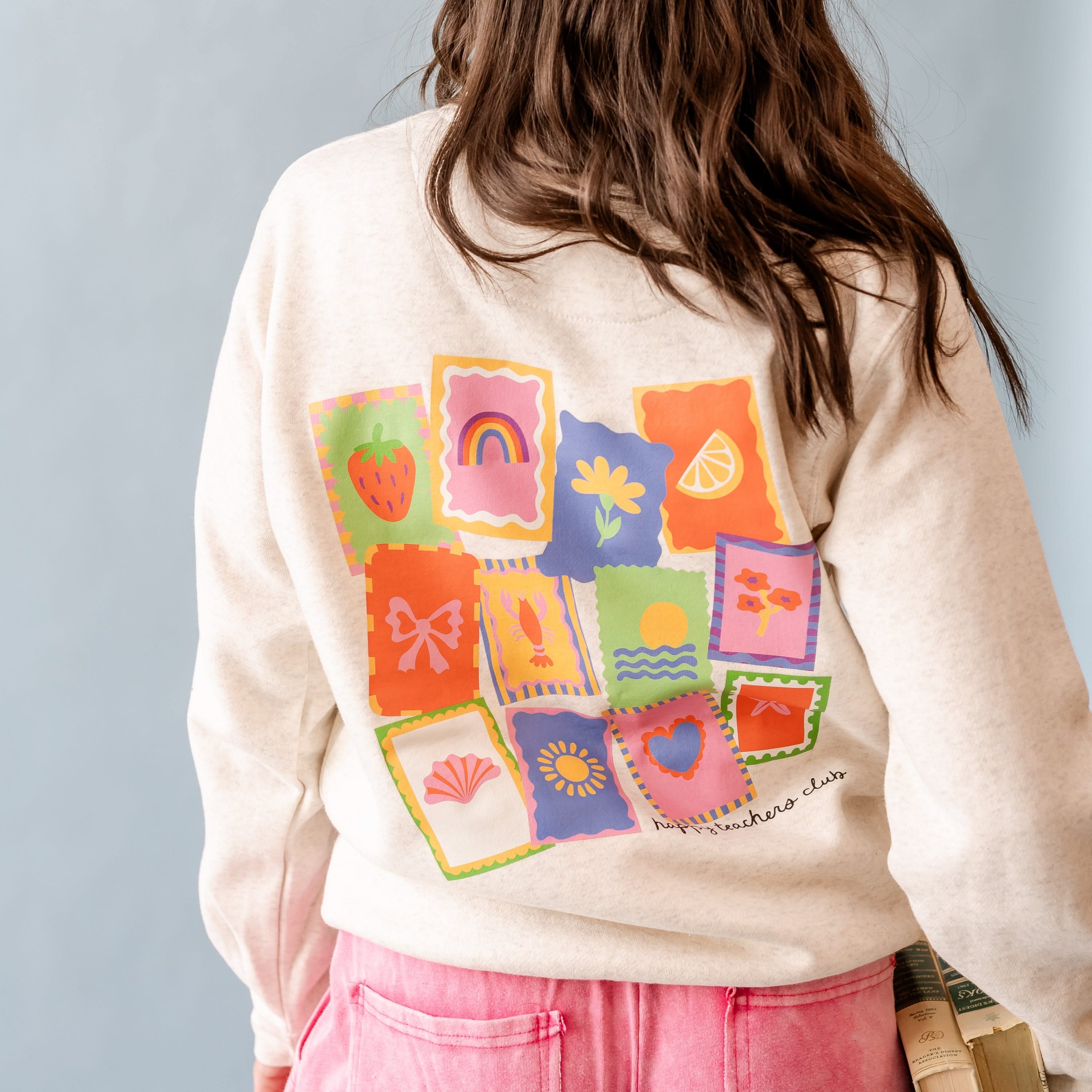 Happy Teachers Club (center &amp;amp; b) - Heathered Natural BASIC Fleece