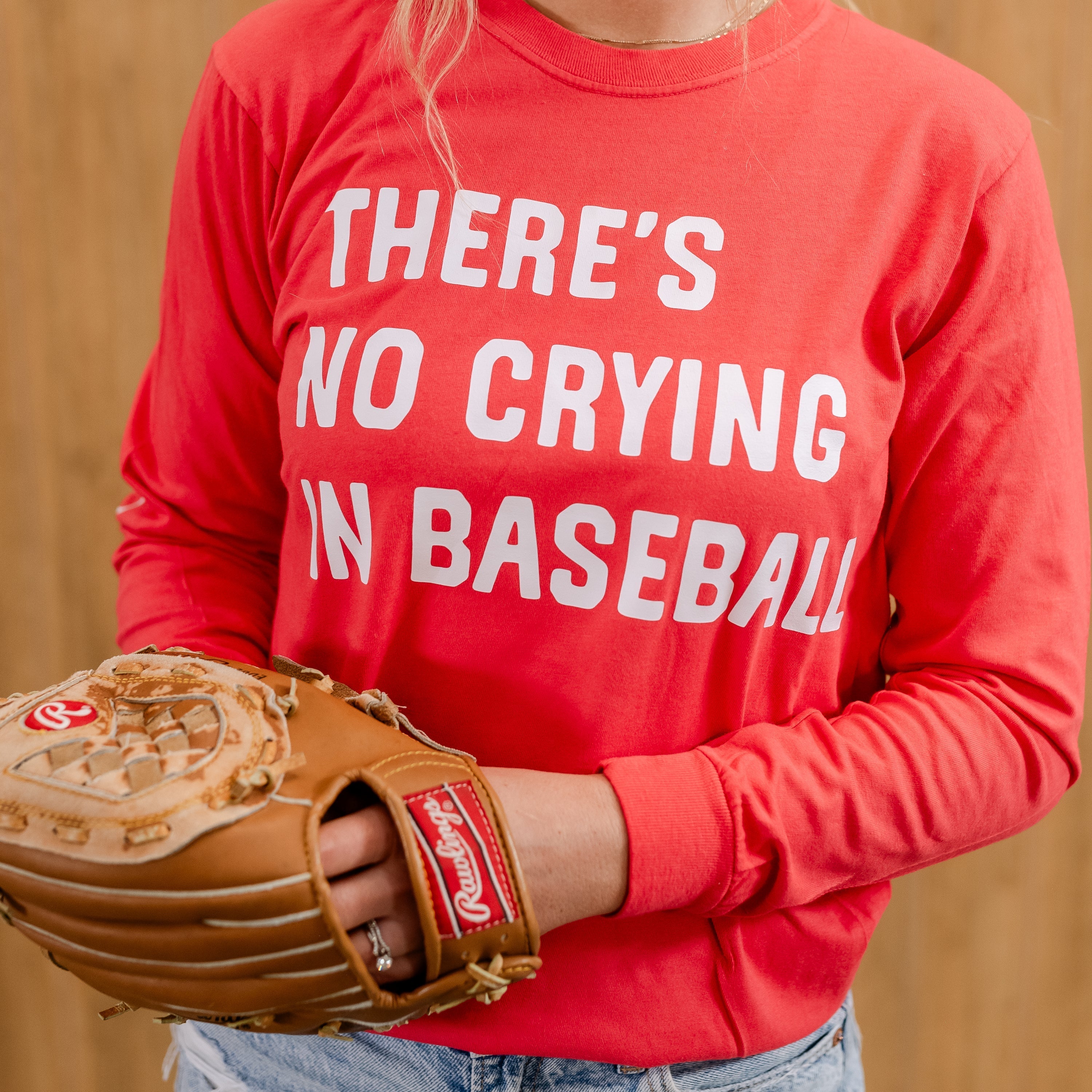 There&amp;#39;s No Crying In Baseball (elbows) - Custom Number - LONG SLEEVE Comfort Colors Tee