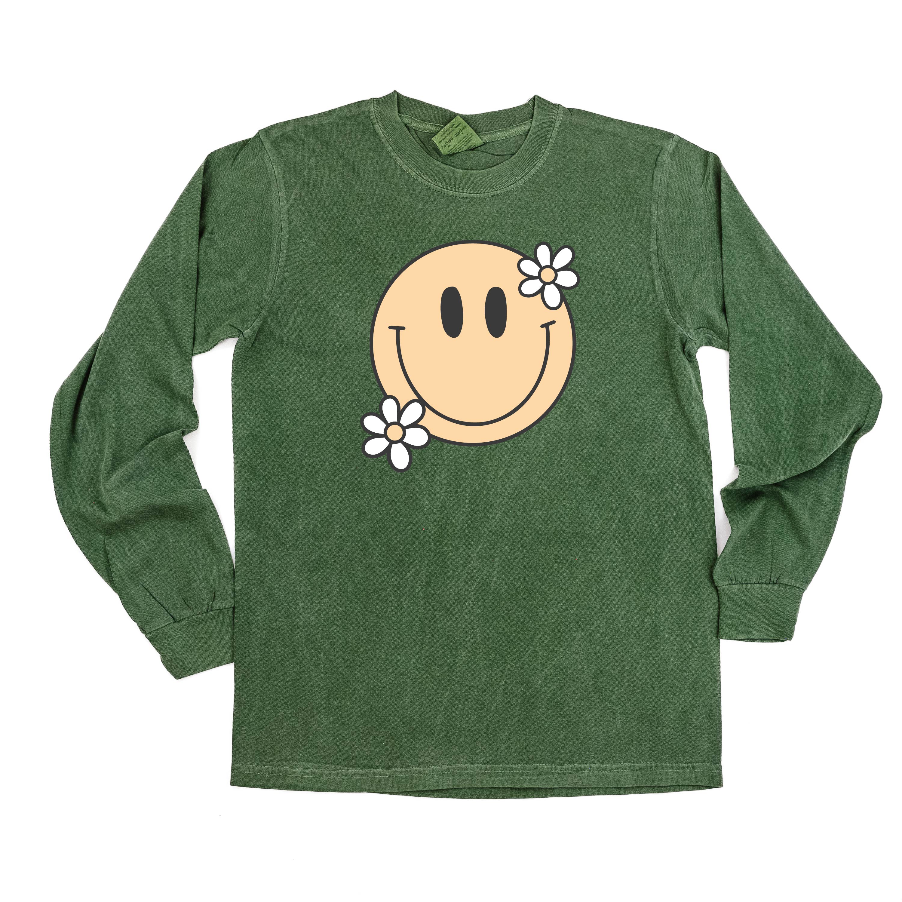 Big Smiley w/ Flowers - Long Sleeve Comfort Colors Tee