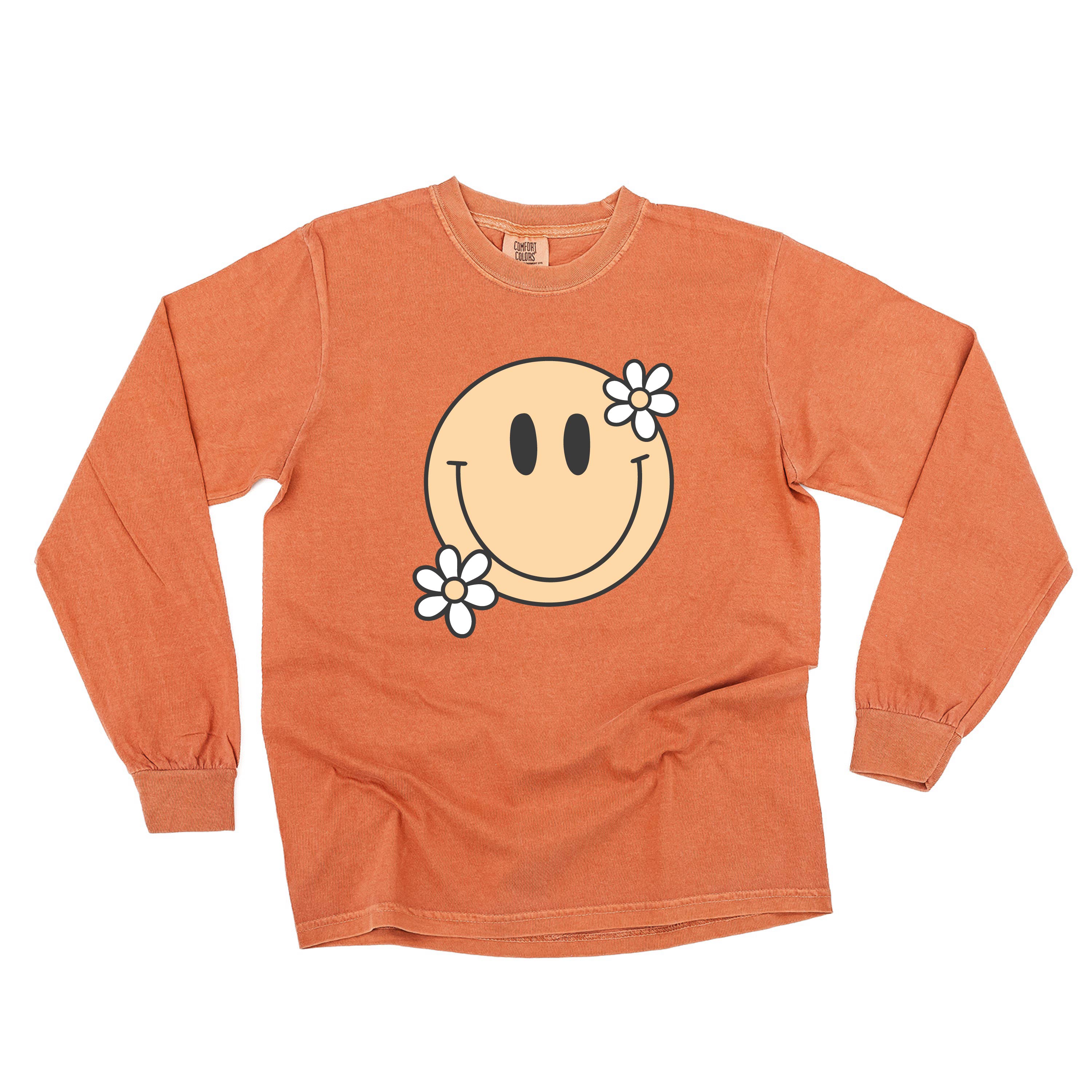 Big Smiley w/ Flowers - Long Sleeve Comfort Colors Tee