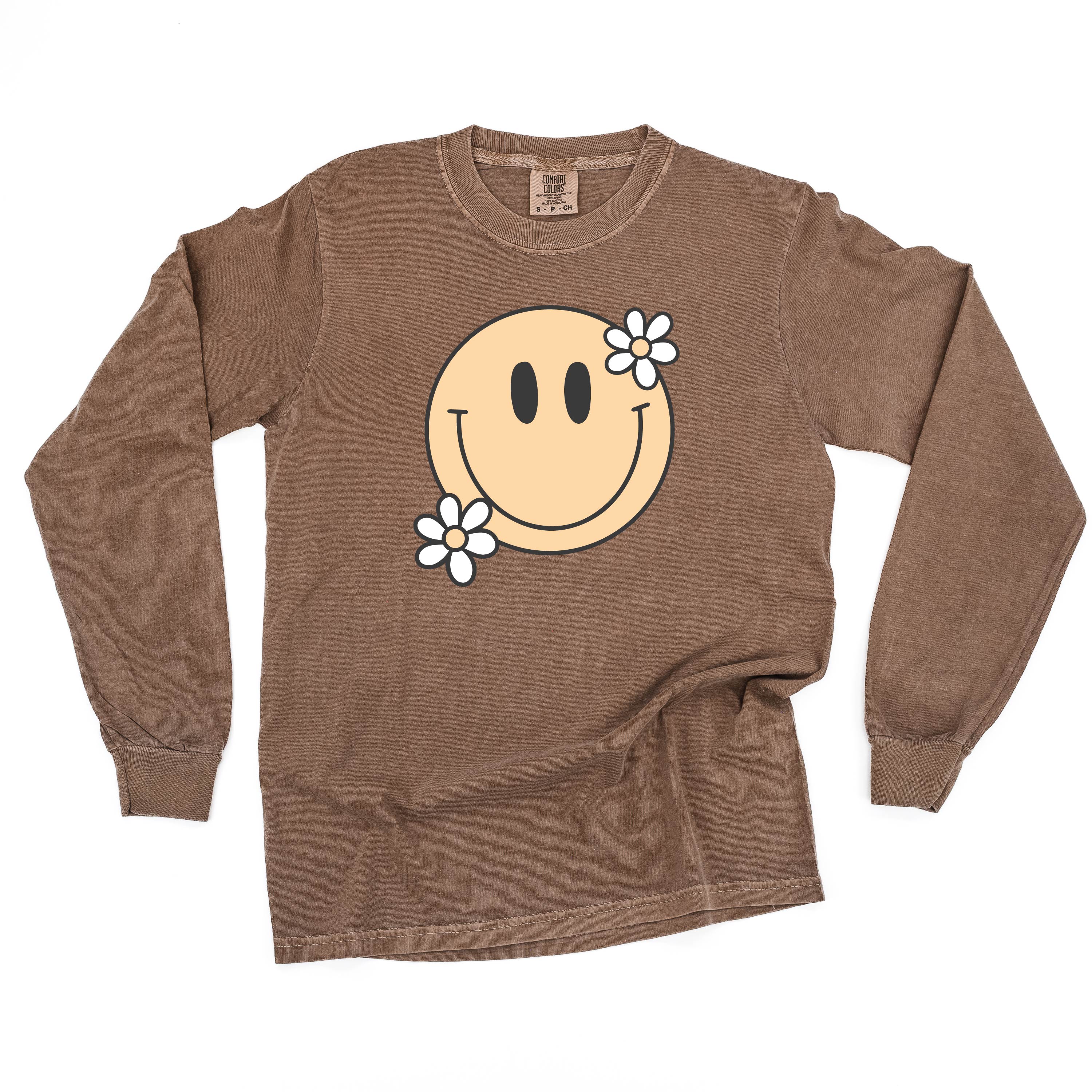 Big Smiley w/ Flowers - Long Sleeve Comfort Colors Tee