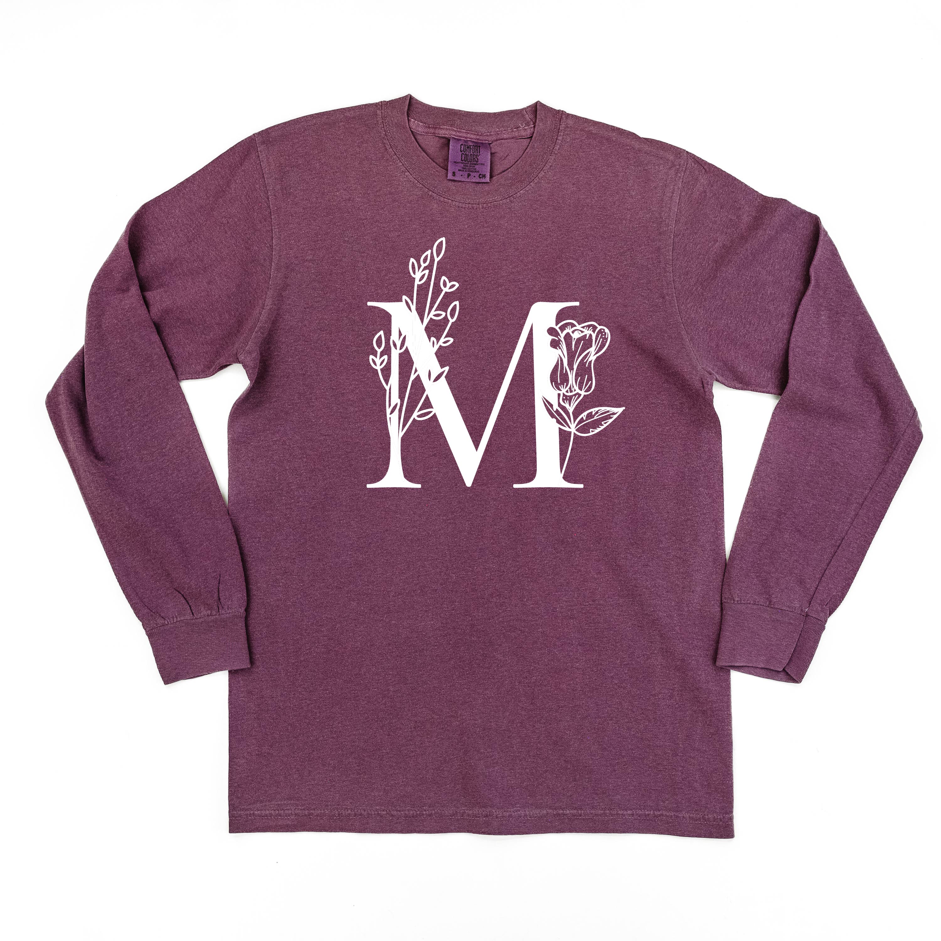 Floral Initials - Long Sleeve Comfort Colors Tee
