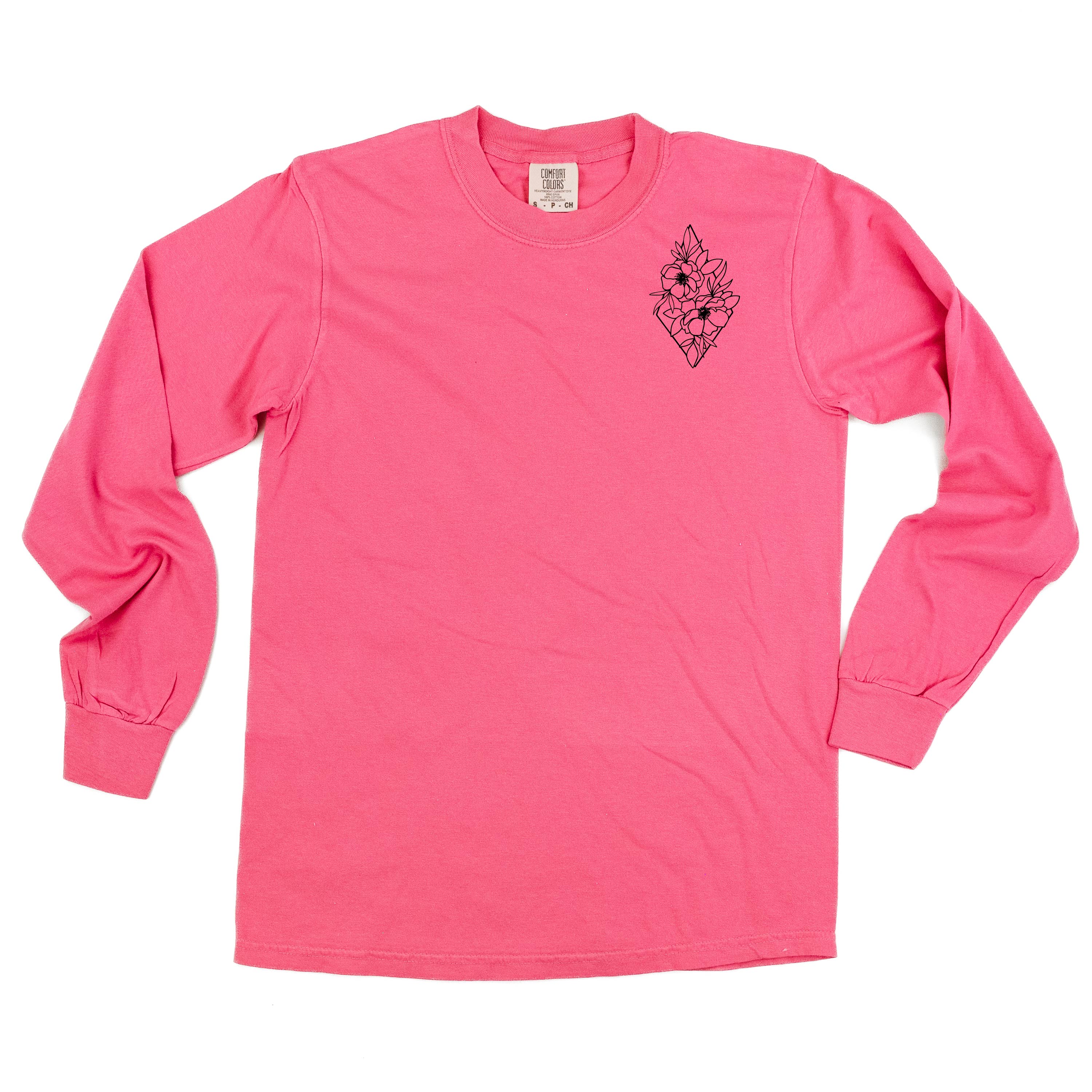 Flower Diamond (Pocket Front) w/ Actually Life is Beautiful and I Have Time (Back) - Long Sleeve Comfort Colors Tee