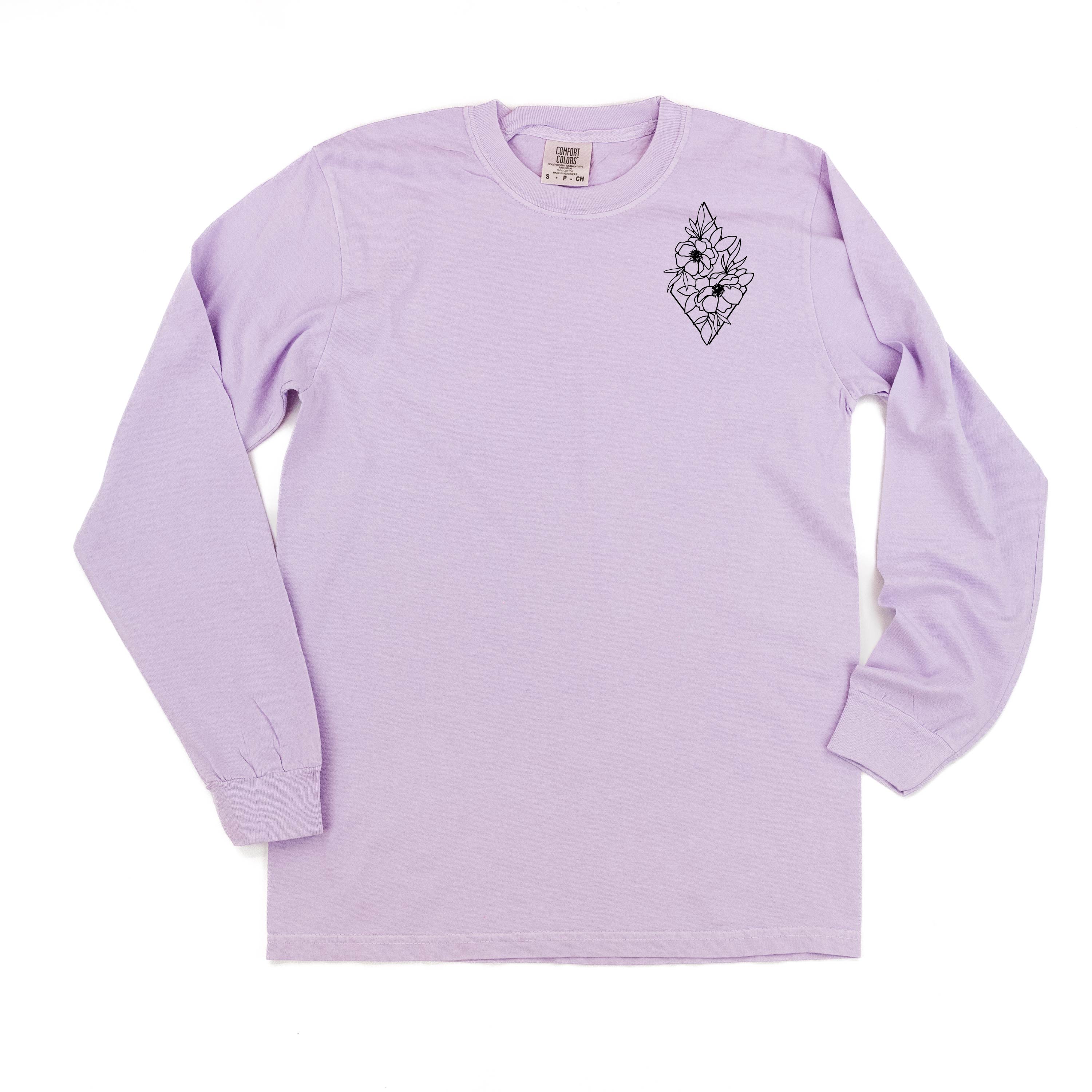 Flower Diamond (Pocket Front) w/ Actually Life is Beautiful and I Have Time (Back) - Long Sleeve Comfort Colors Tee