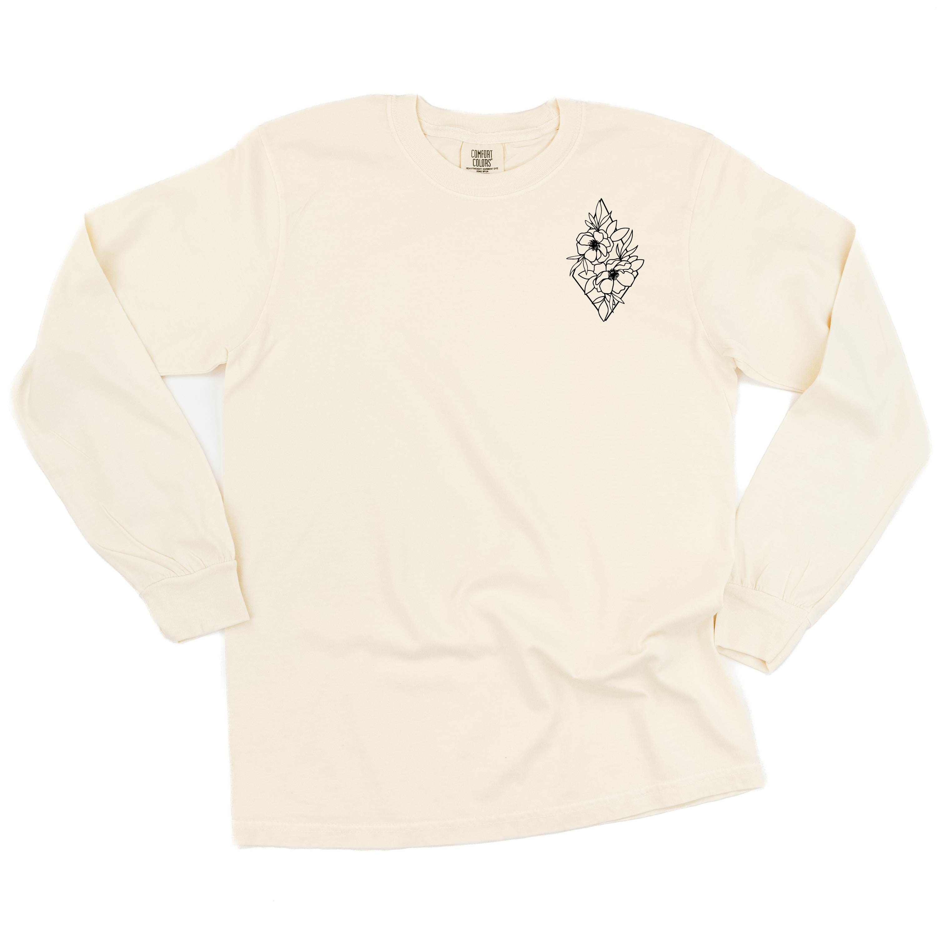 Flower Diamond (Pocket Front) w/ Actually Life is Beautiful and I Have Time (Back) - Long Sleeve Comfort Colors Tee