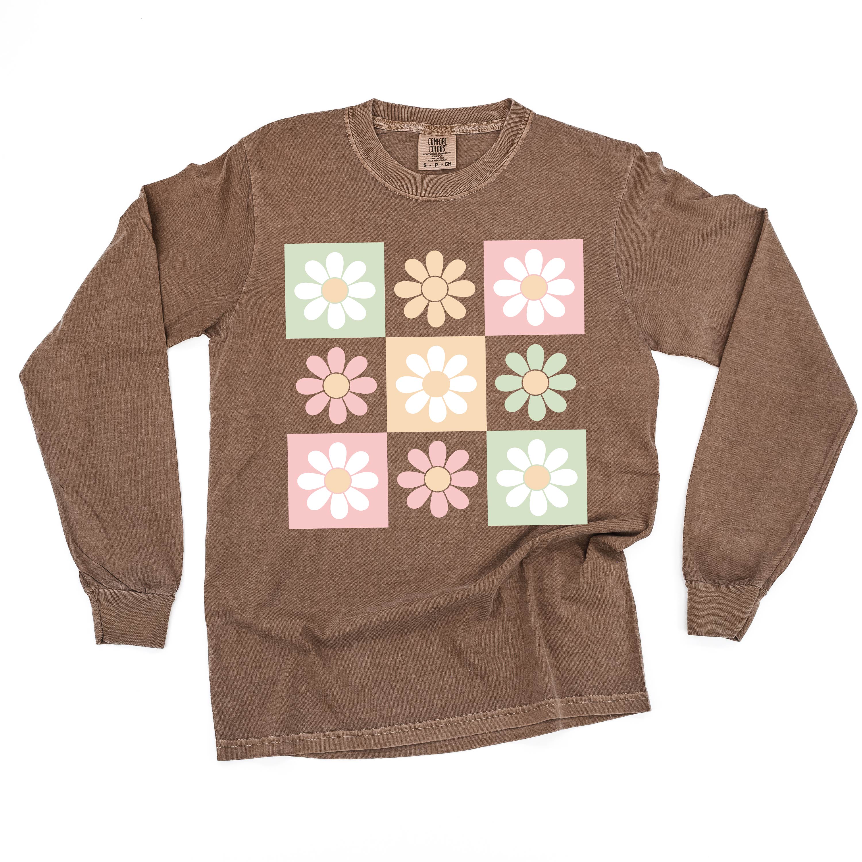 3x3 Checker Board Flowers - Long Sleeve Comfort Colors Tee