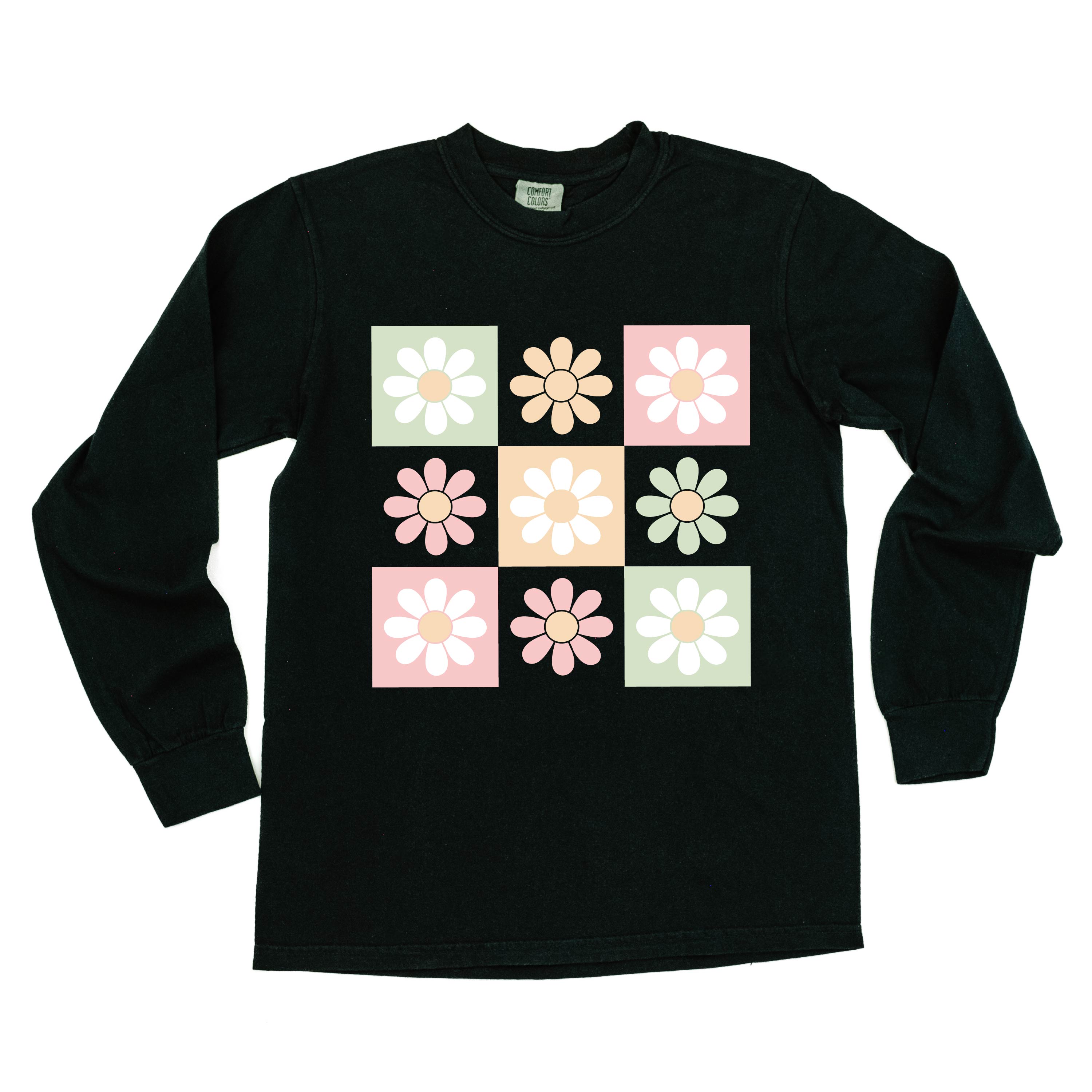 3x3 Checker Board Flowers - Long Sleeve Comfort Colors Tee