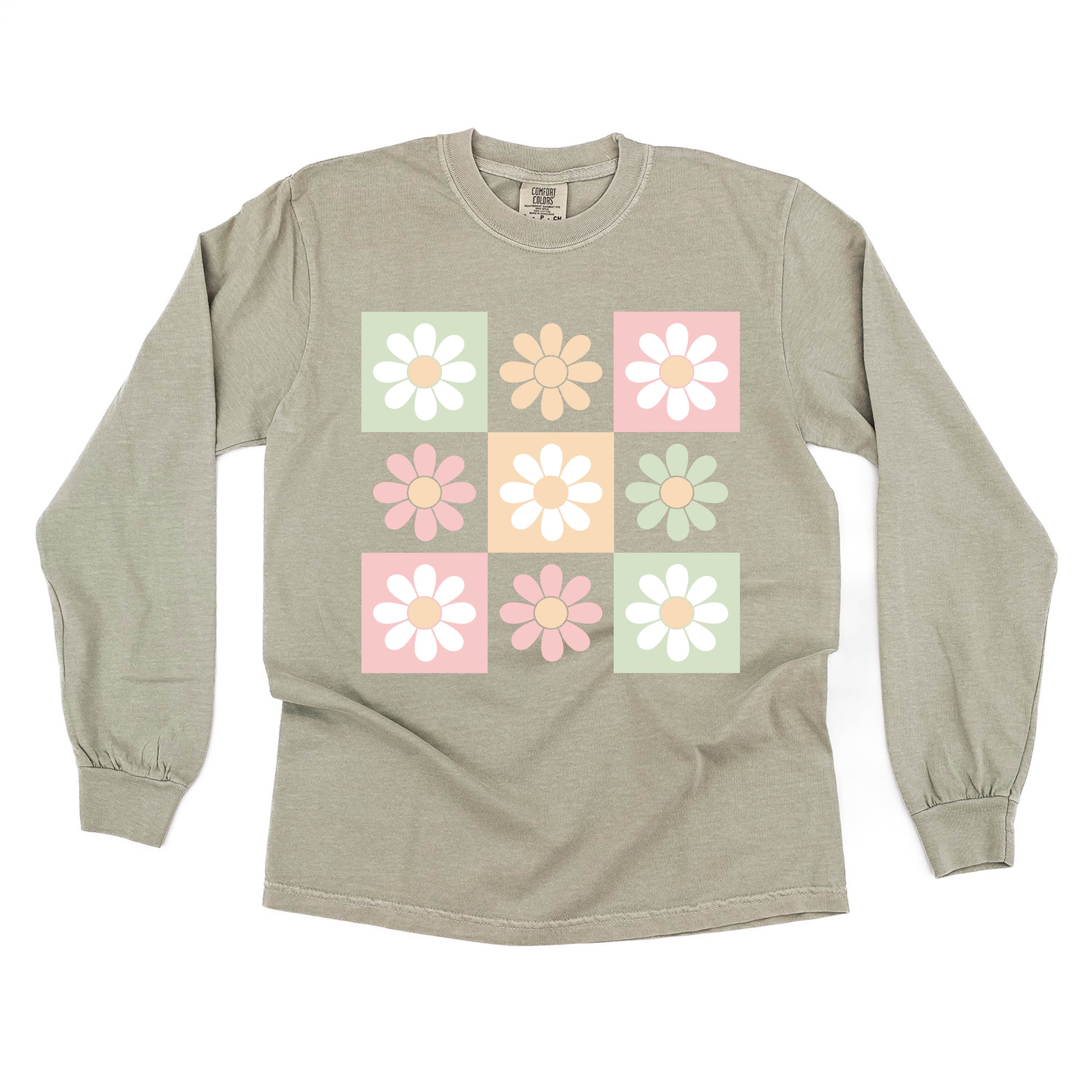3x3 Checker Board Flowers - Long Sleeve Comfort Colors Tee