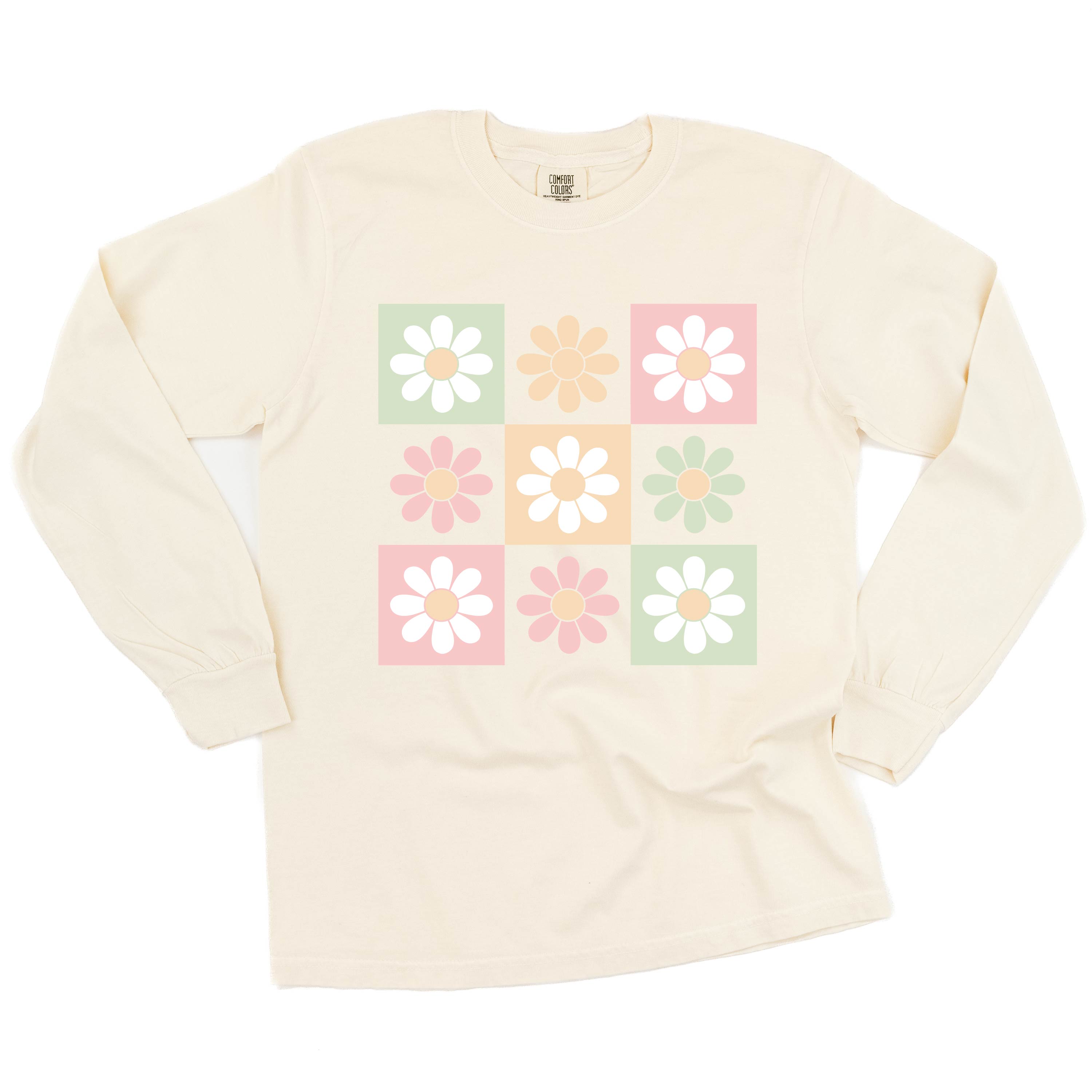 3x3 Checker Board Flowers - Long Sleeve Comfort Colors Tee