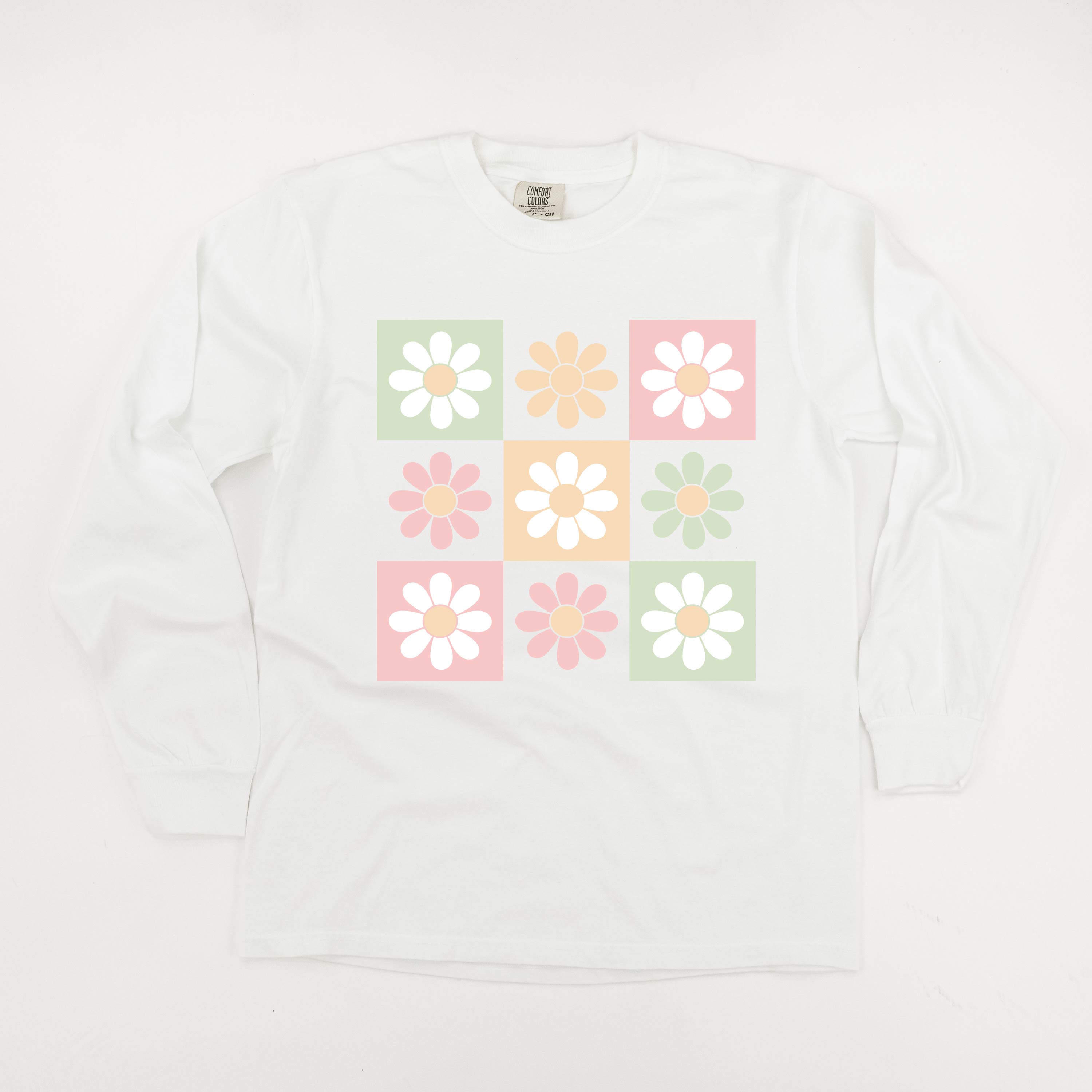 3x3 Checker Board Flowers - Long Sleeve Comfort Colors Tee