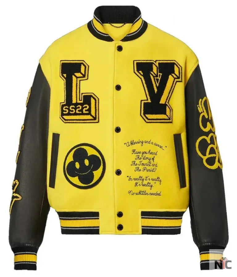 LV Letterman Yellow and Black Leather Jacket