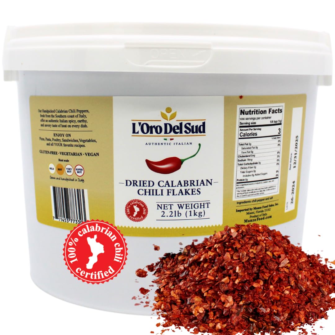 L&amp;#39;Oro Del Sud, Dry Calabrian Chili Red Pepper Flakes, 2.2 lb (1 kg)