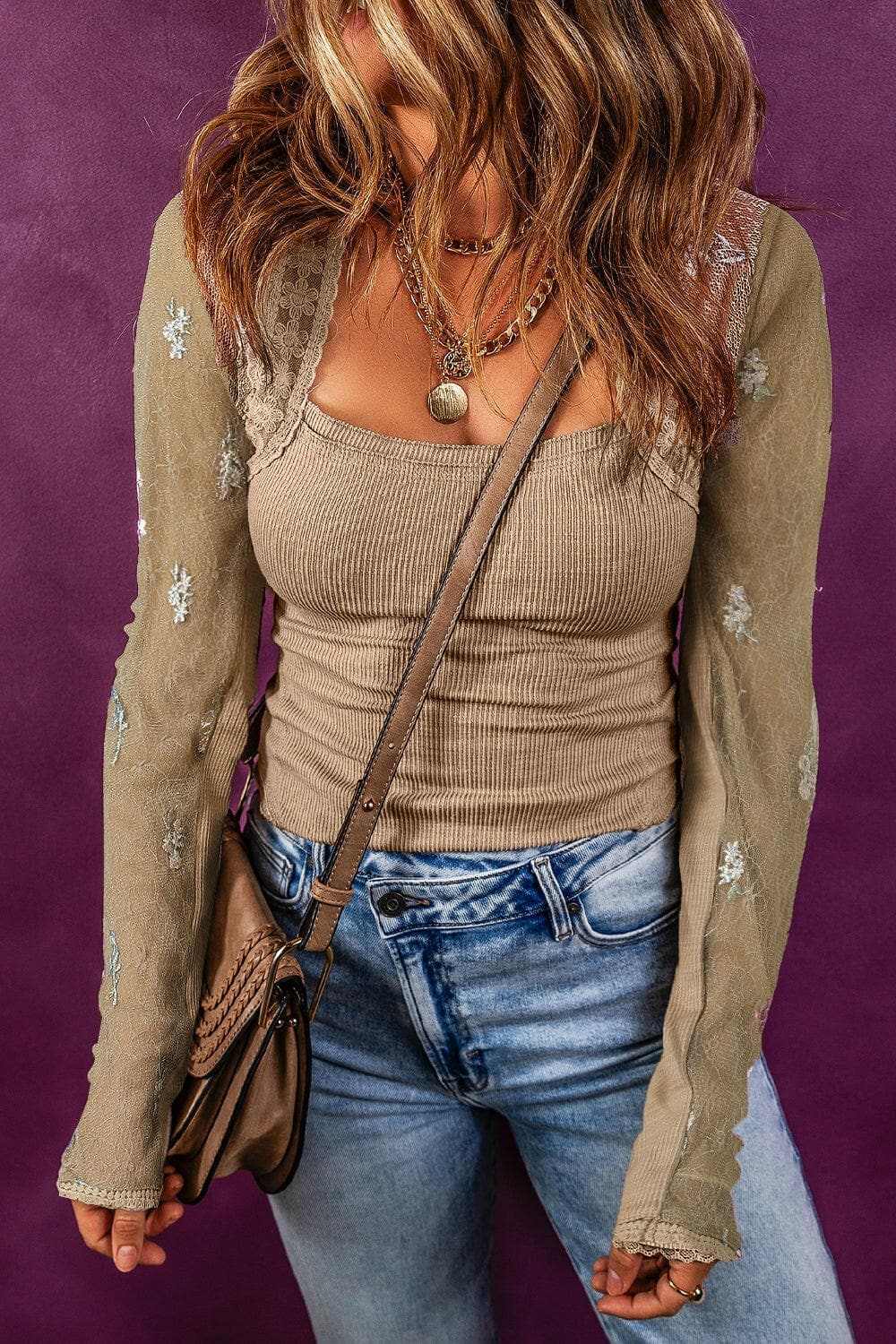 Women&amp;#39;s Blouse - Elegant Lace Detail - Long Sleeve Top