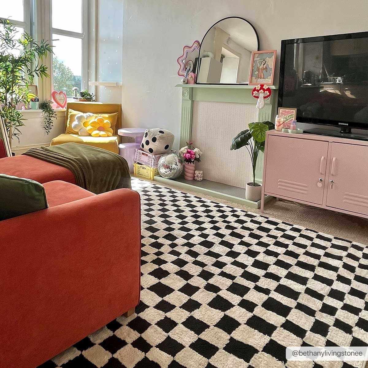 Lajos Black &amp;amp; White Checkered Plush Rug