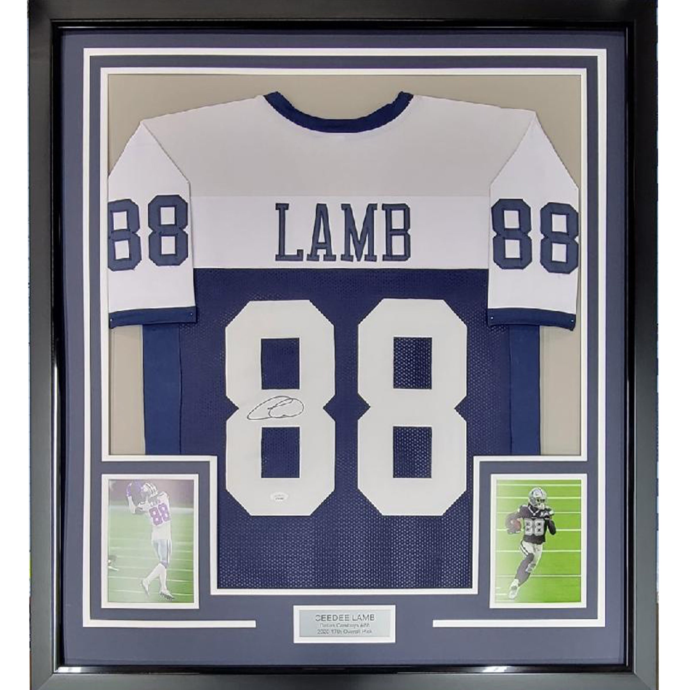 Framed Autographed/Signed CeeDee Lamb 35x39 Dallas Thanksgiving Day Football Jersey JSA COA