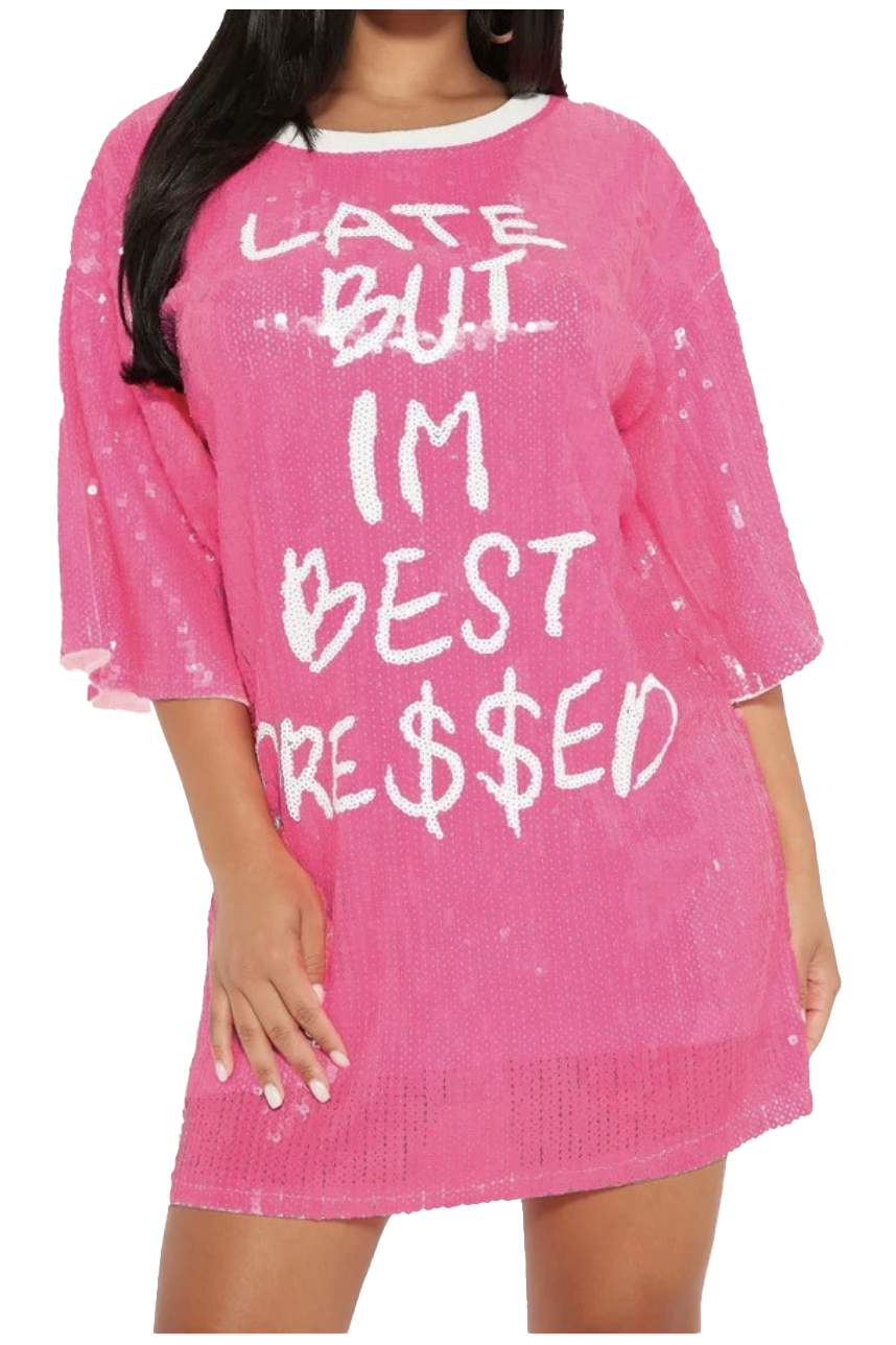 Late but I&amp;#39;m best Dressed Oversized Sequin T-shirt Dress