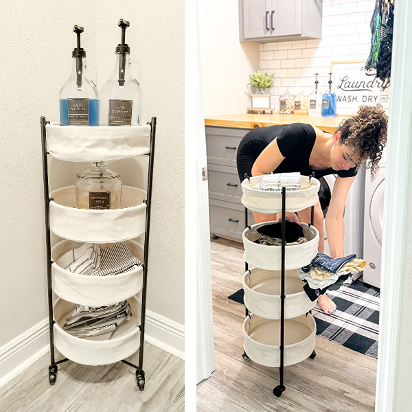 Foldable 4 Tiered Rolling Laundry Cart