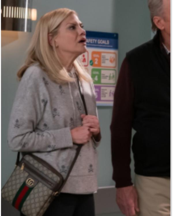 Leanne S01 Kristen Johnston Grey Skull Print Hooded Hoodie