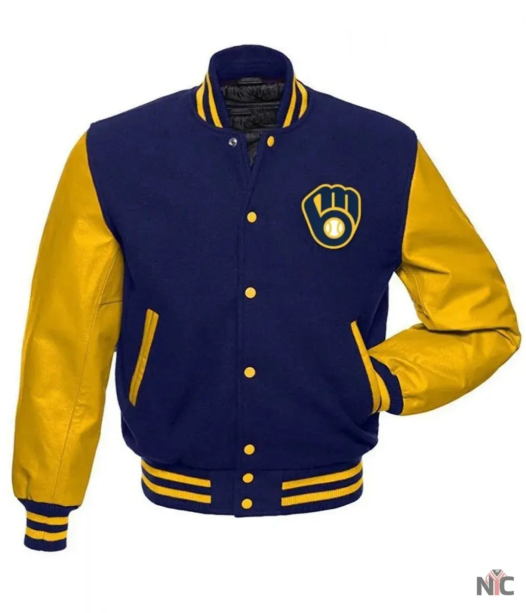 Letterman Milwaukee Brewers Yellow and Blue Jacket