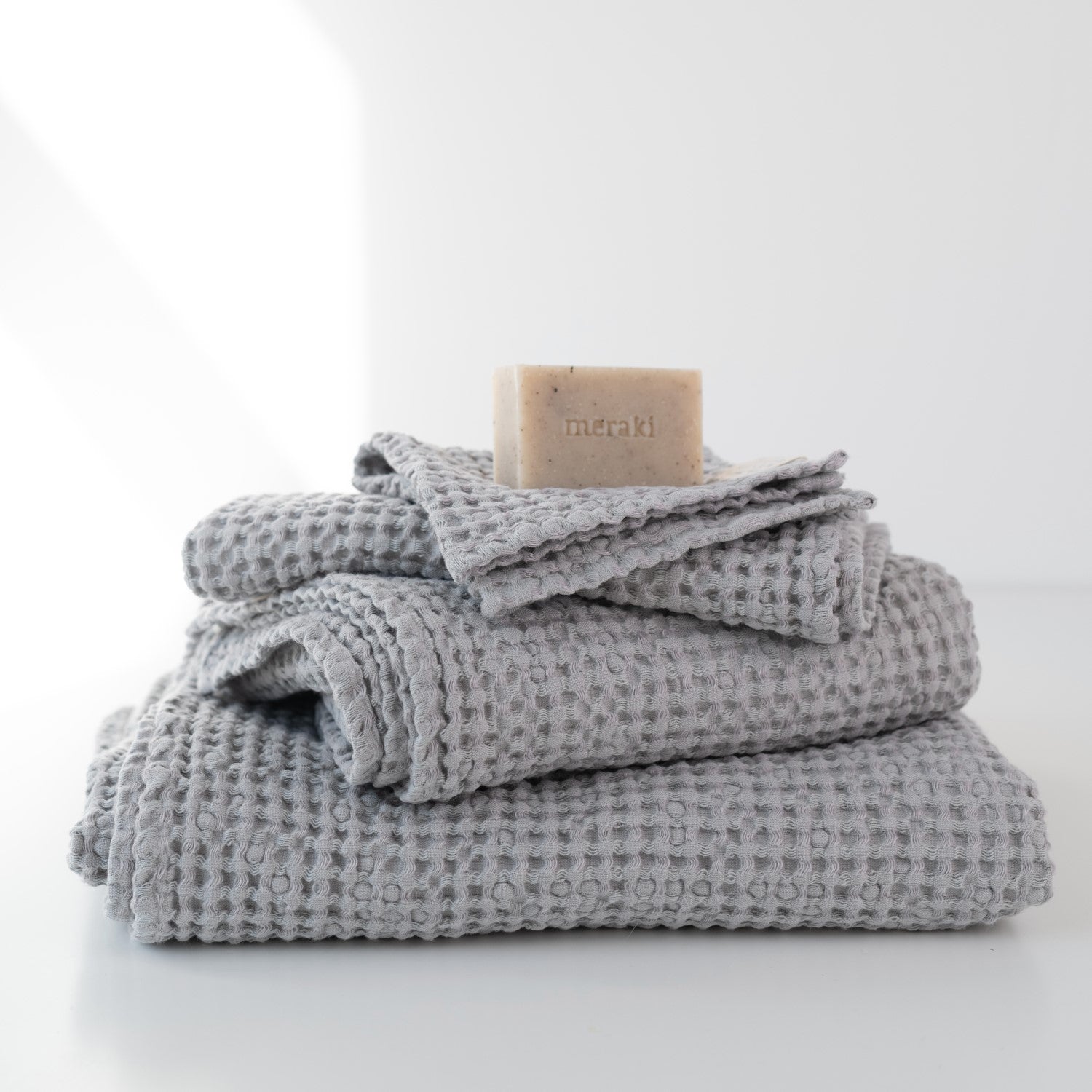Linen Tales Light Grey Linen &amp;amp; Cotton Honeycomb Waffle Towel Set