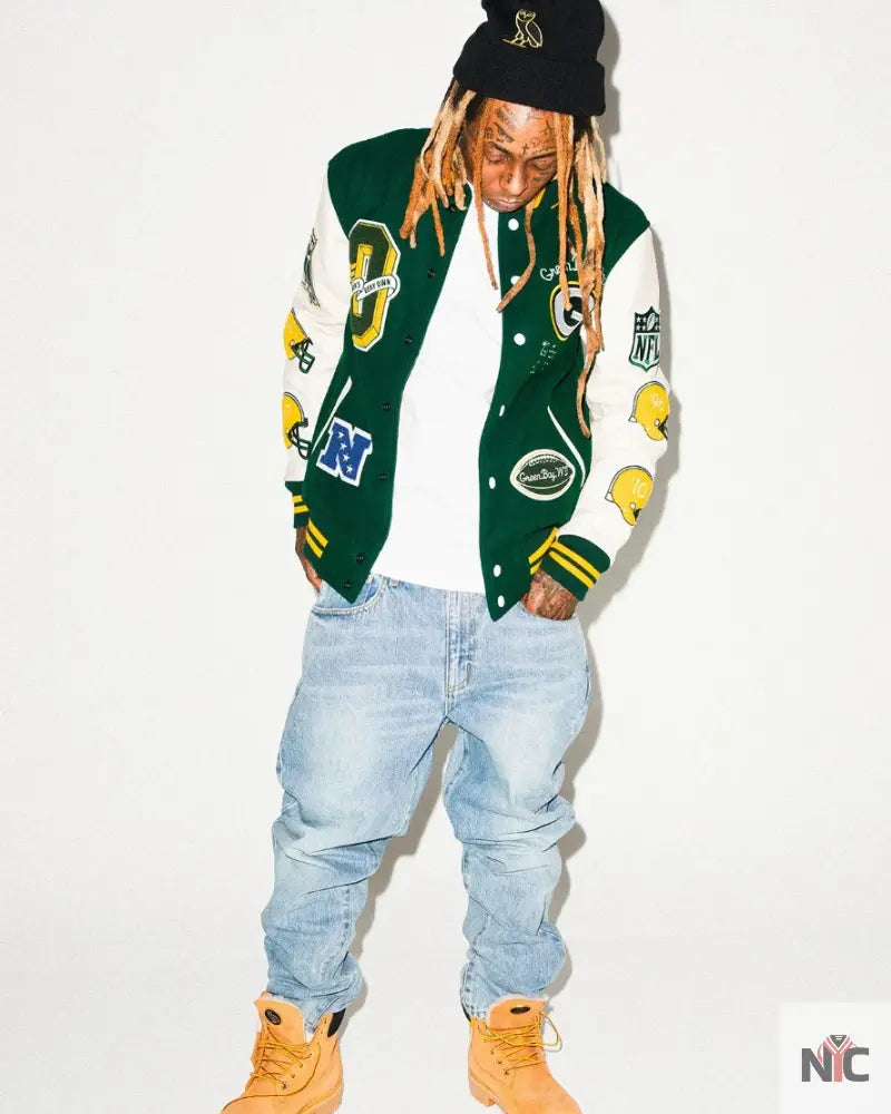 Lil Wayne for OVO x NFL Green Varsity Jacket