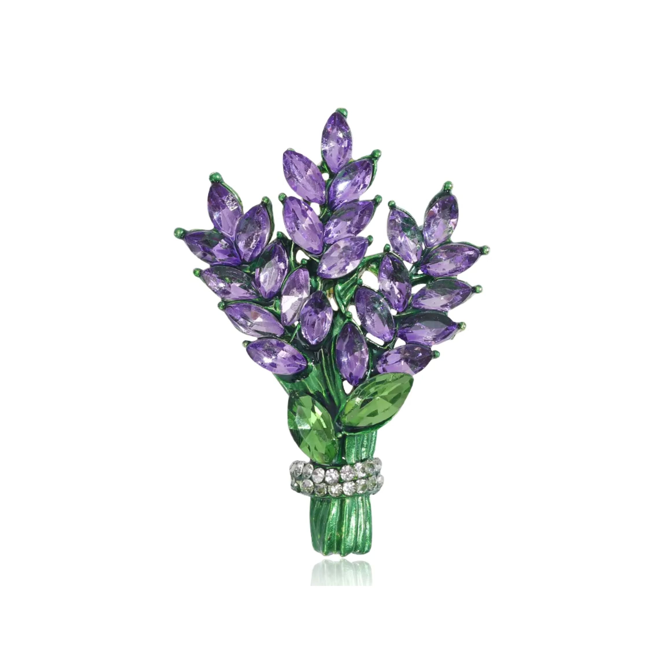 Lilac Brooch Pin 2&amp;quot; Purple Gemstone Floral Jewelry | Vintage Metal Alloy