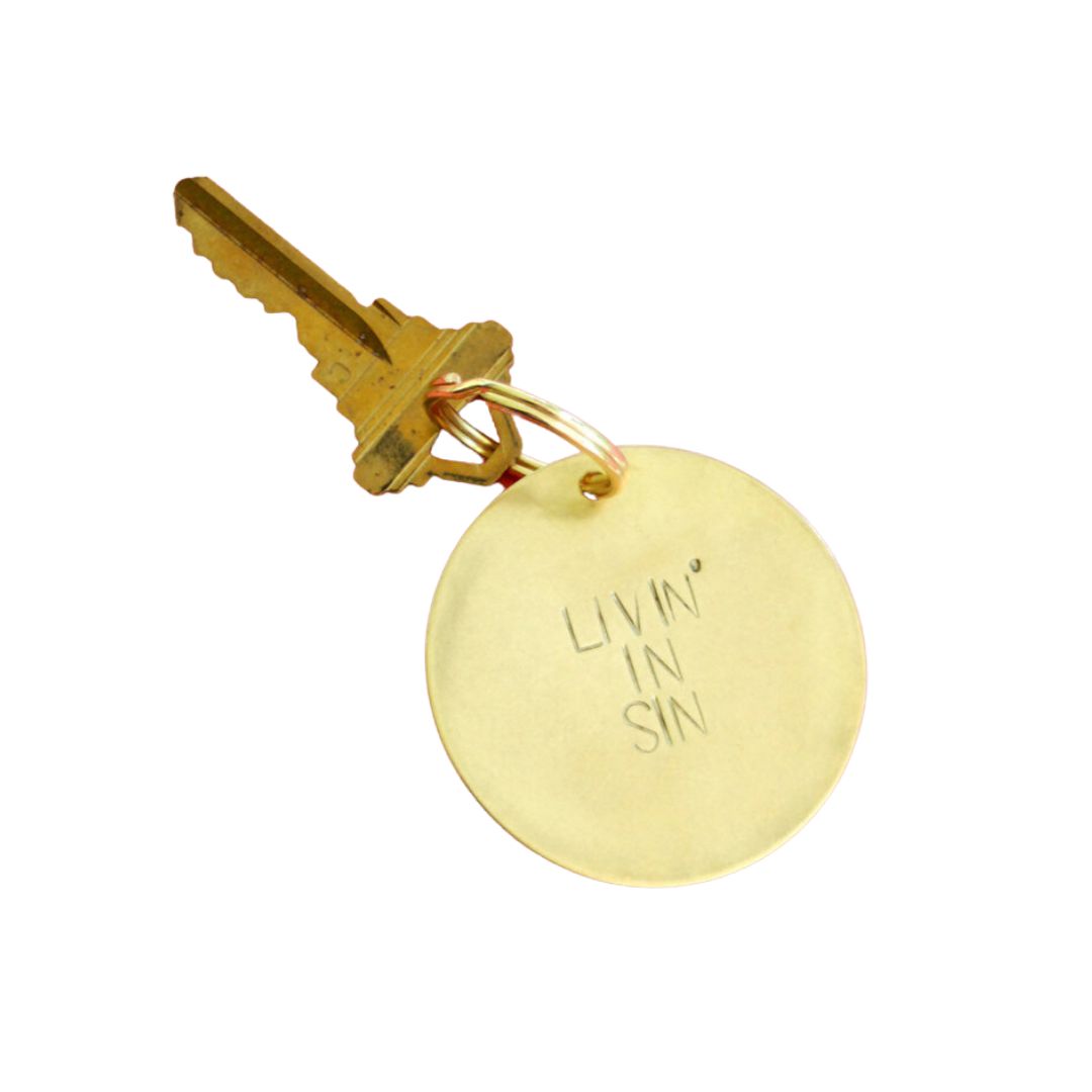 Livin&amp;#39; In Sin Key Tag | Hand Stamped Brass Keychain
