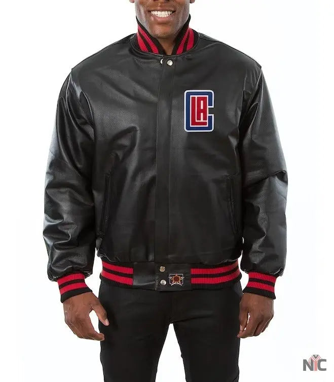 Los Angeles Clippers Black Leather Varsity Jacket