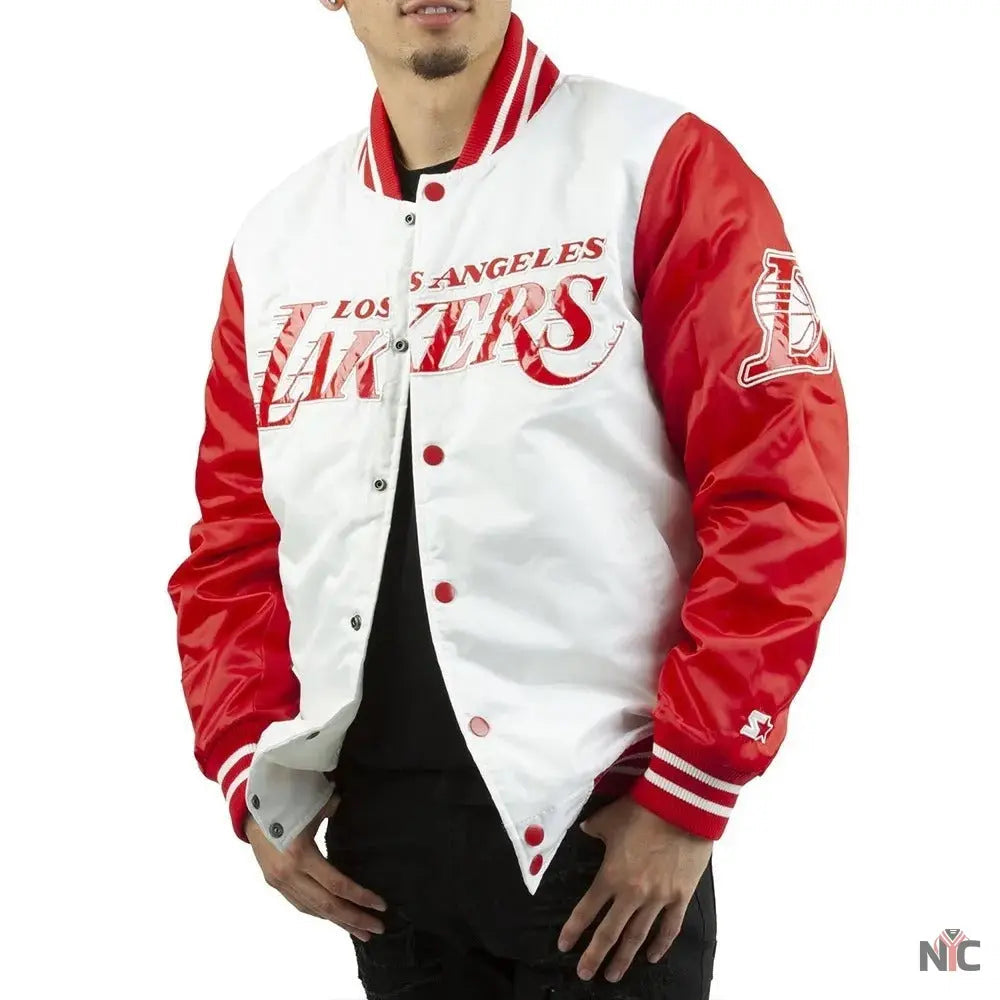 Los Angeles Lakers White And Red Satin Jacket
