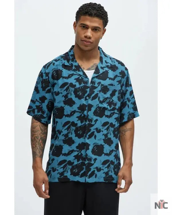 Love Island USA S07 Chris Seeley Blue Floral Shirt
