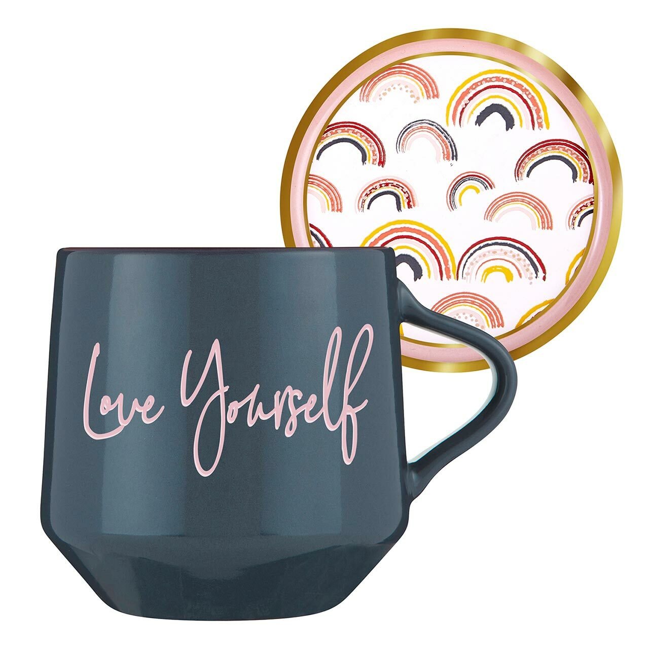 Love Yourself Mug &amp;amp; Coaster Lid with Rainbow Design