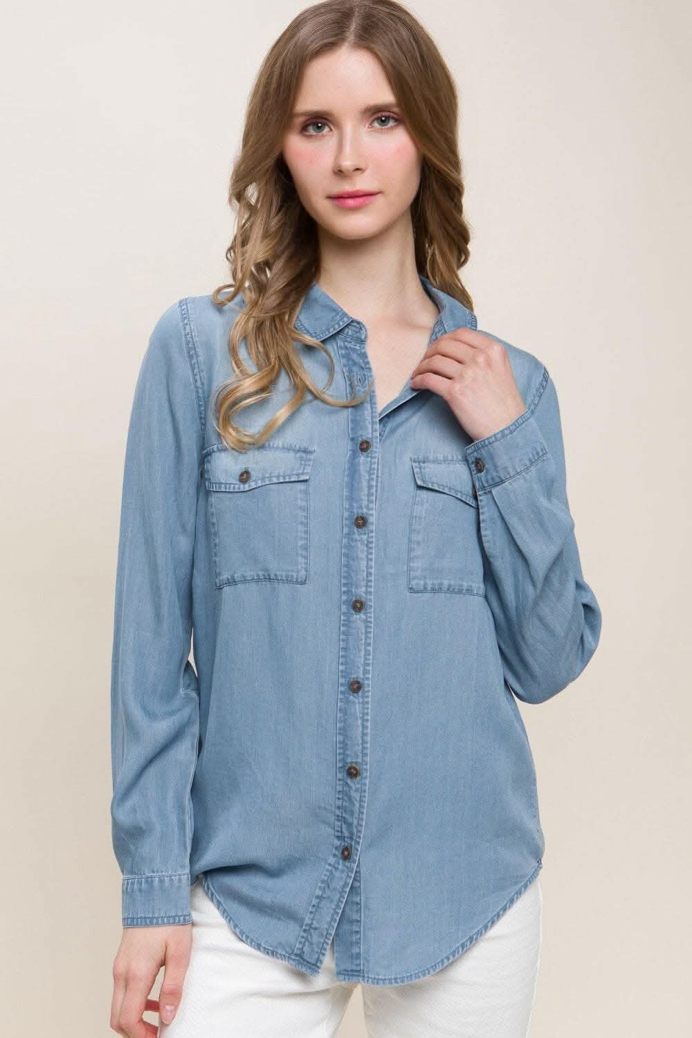 Jeans &amp;amp; Denim - Premium Love Tree denim shirt with hem