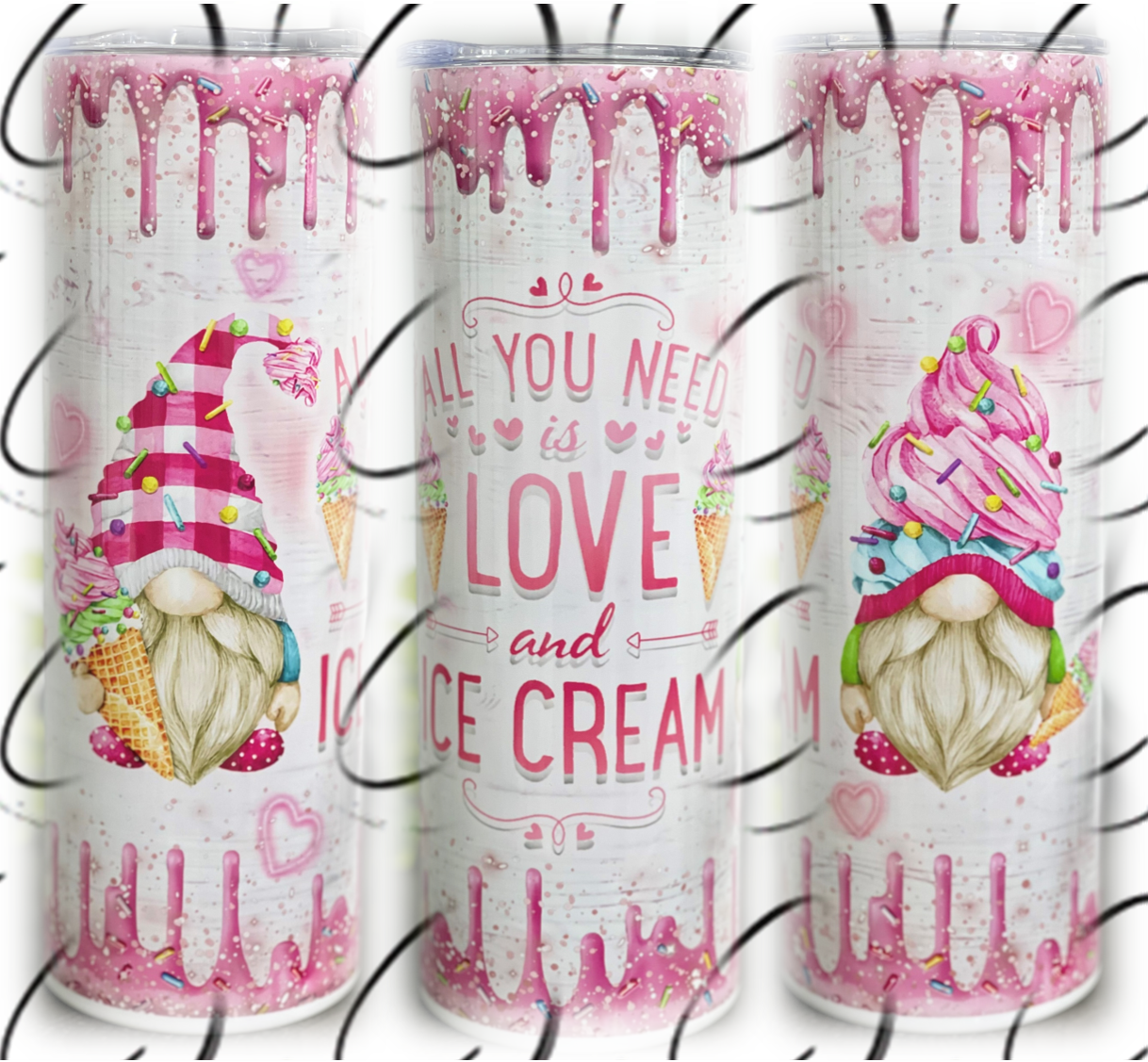 Love &amp;amp; Ice Cream Gnomes 20oz Skinny Tumbler