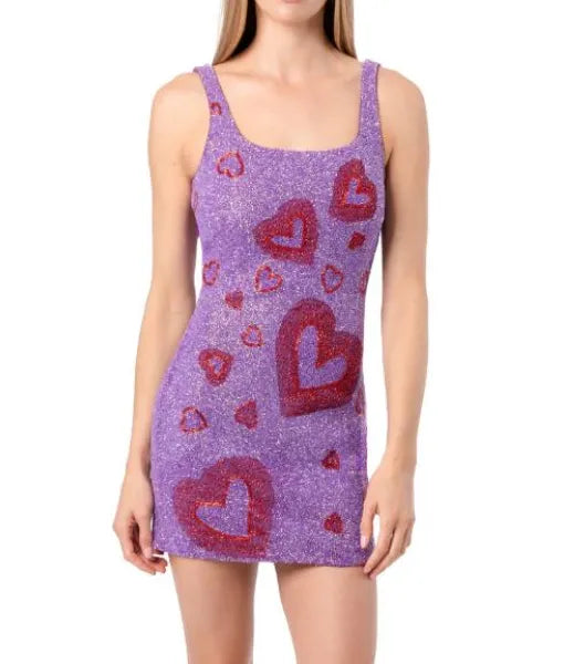 Love Island Games S02 Ariana Madix Red Hearts Purple Dress