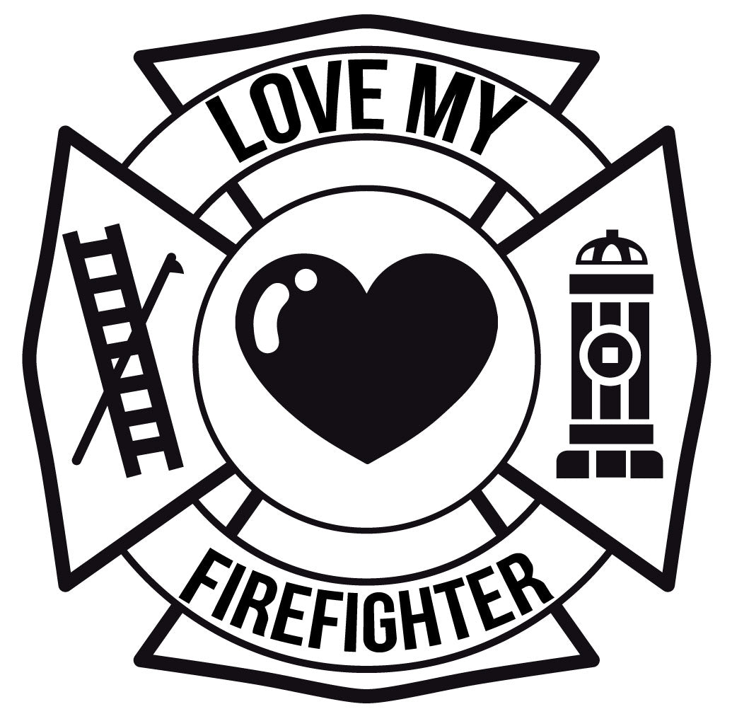 LOVE MY FIREFIGHTER MALTESE CROSS WINDOW DECAL