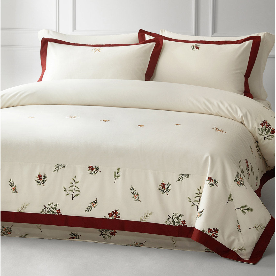 Luxury Christmas Floral Embroidery Cotton Duvet Cover Set | 3CARATS