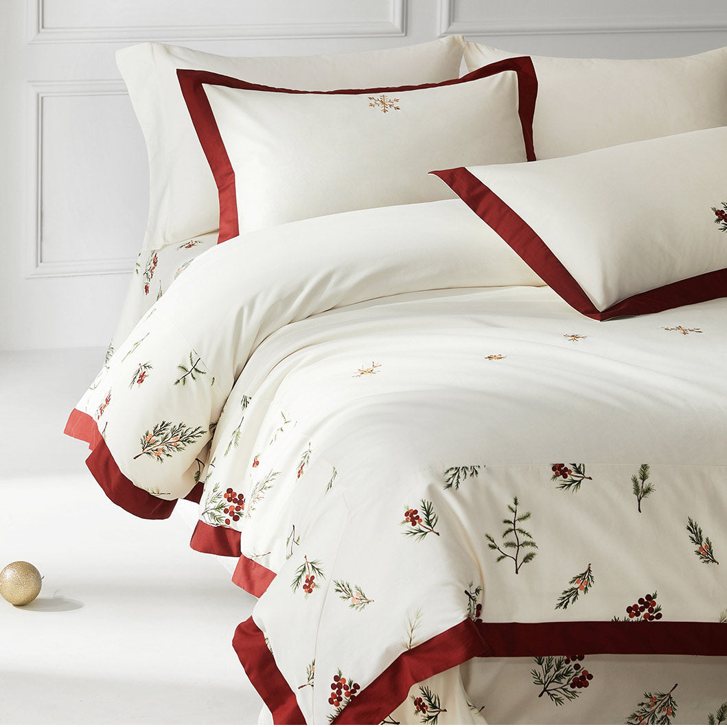 Luxury Christmas Floral Embroidery Cotton Duvet Cover Set | 3CARATS