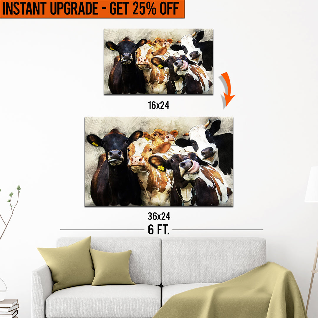Upgrade Your 16x24 Inches &amp;#39;Cows Cattle Portrait&amp;#39; Canvas To 36x24 Inches
