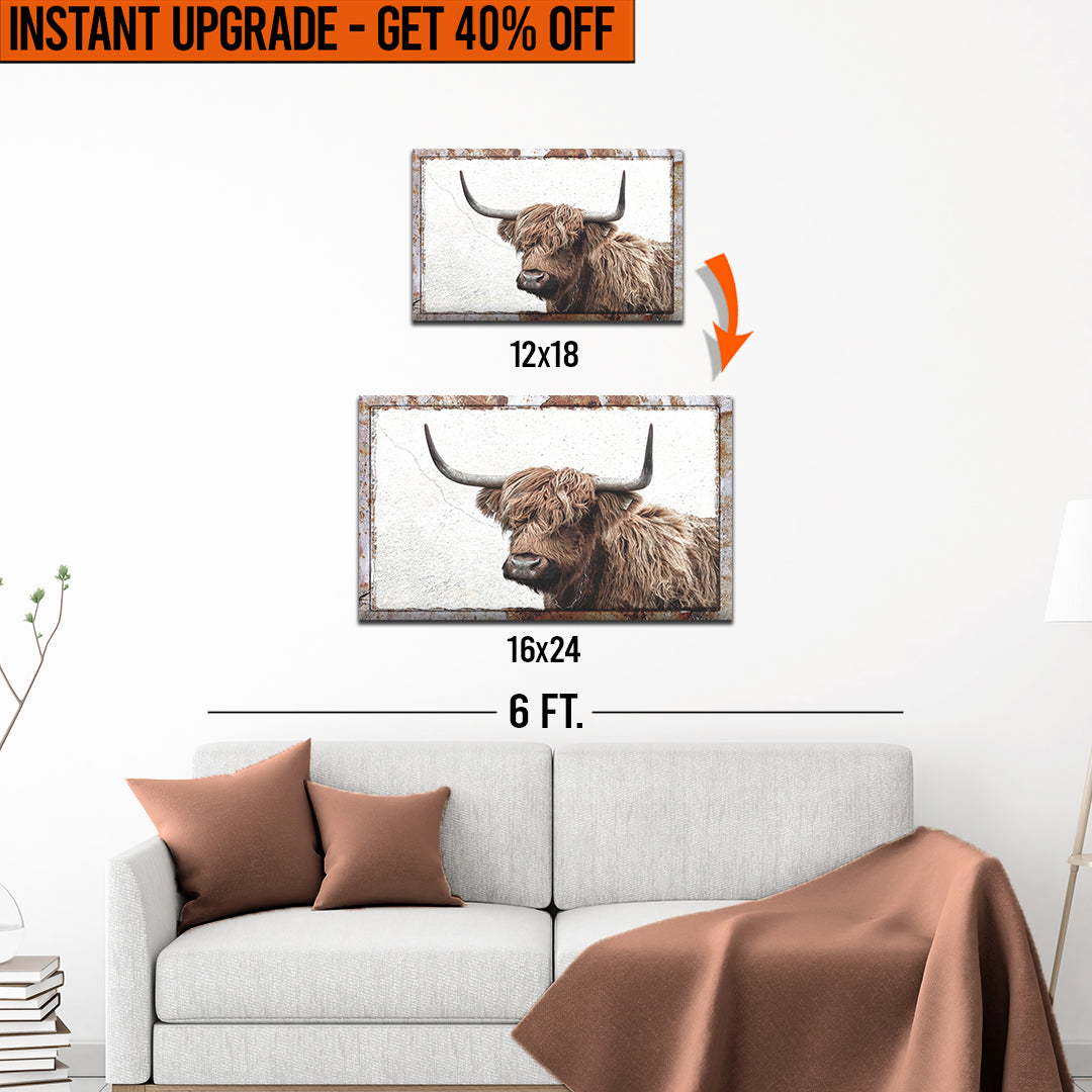 Upgrade Your 12x18 Inches &amp;#39;Natural Rustic Highland Cow&amp;#39; Canvas Measuring To 16x24 Inches