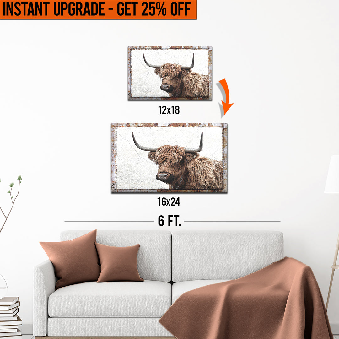 Upgrade Your 12x18 Inches &amp;#39;Natural Rustic Highland Cow&amp;#39; Canvas To 16x24 Inches