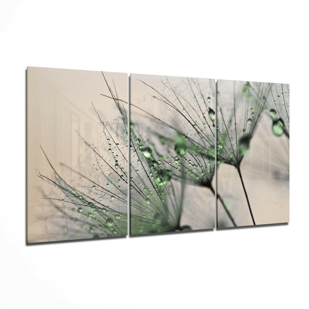 Green Dandelion Glass Wall Art