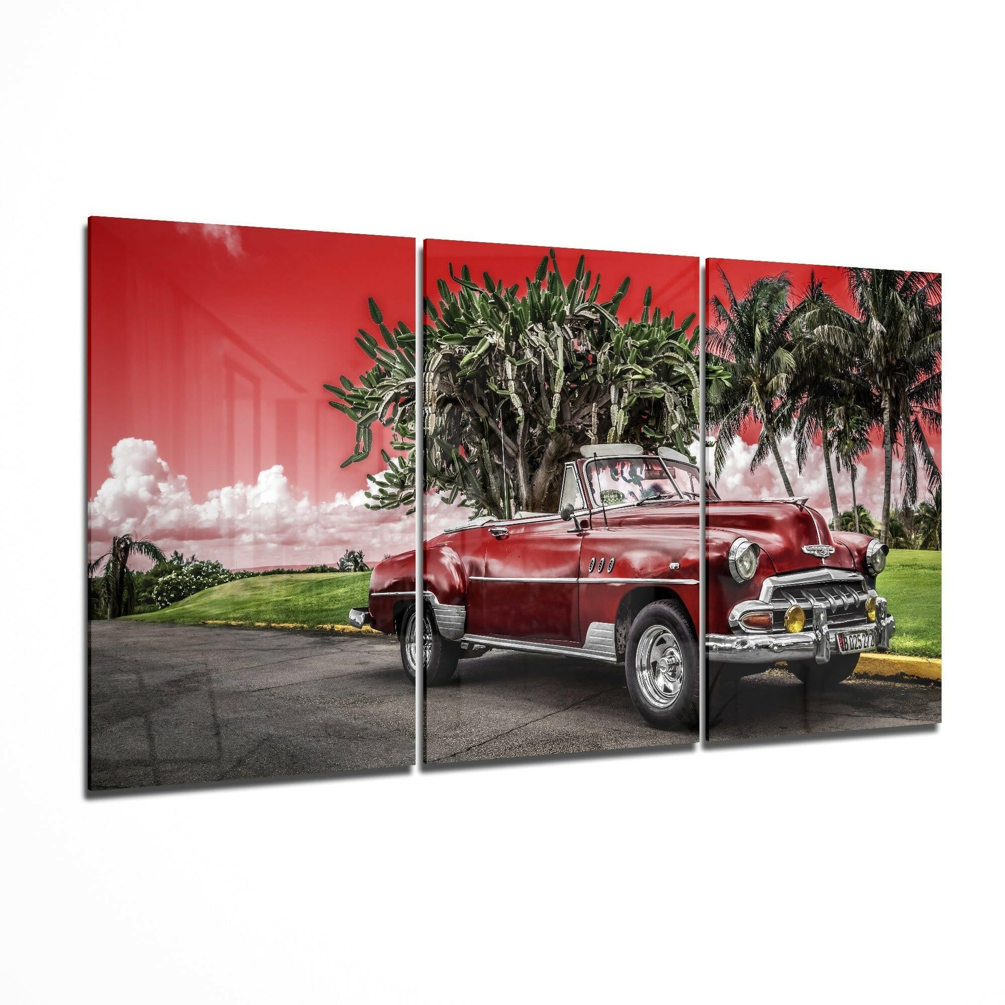 Red Classic Car Glass Art