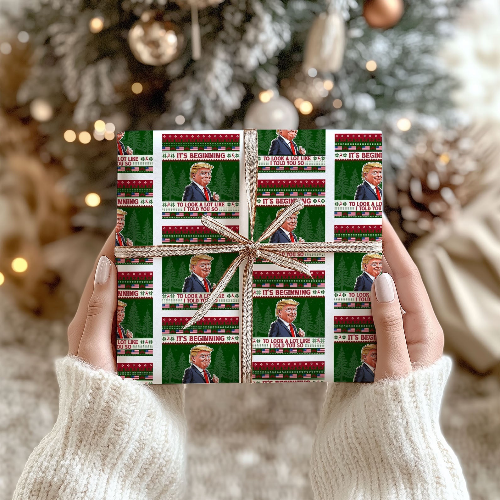 It&amp;#39;s Beginning To Look A Lot Like I Told You So Wrapping Paper, Funny Trump Wrapping Paper 681740 - GOP