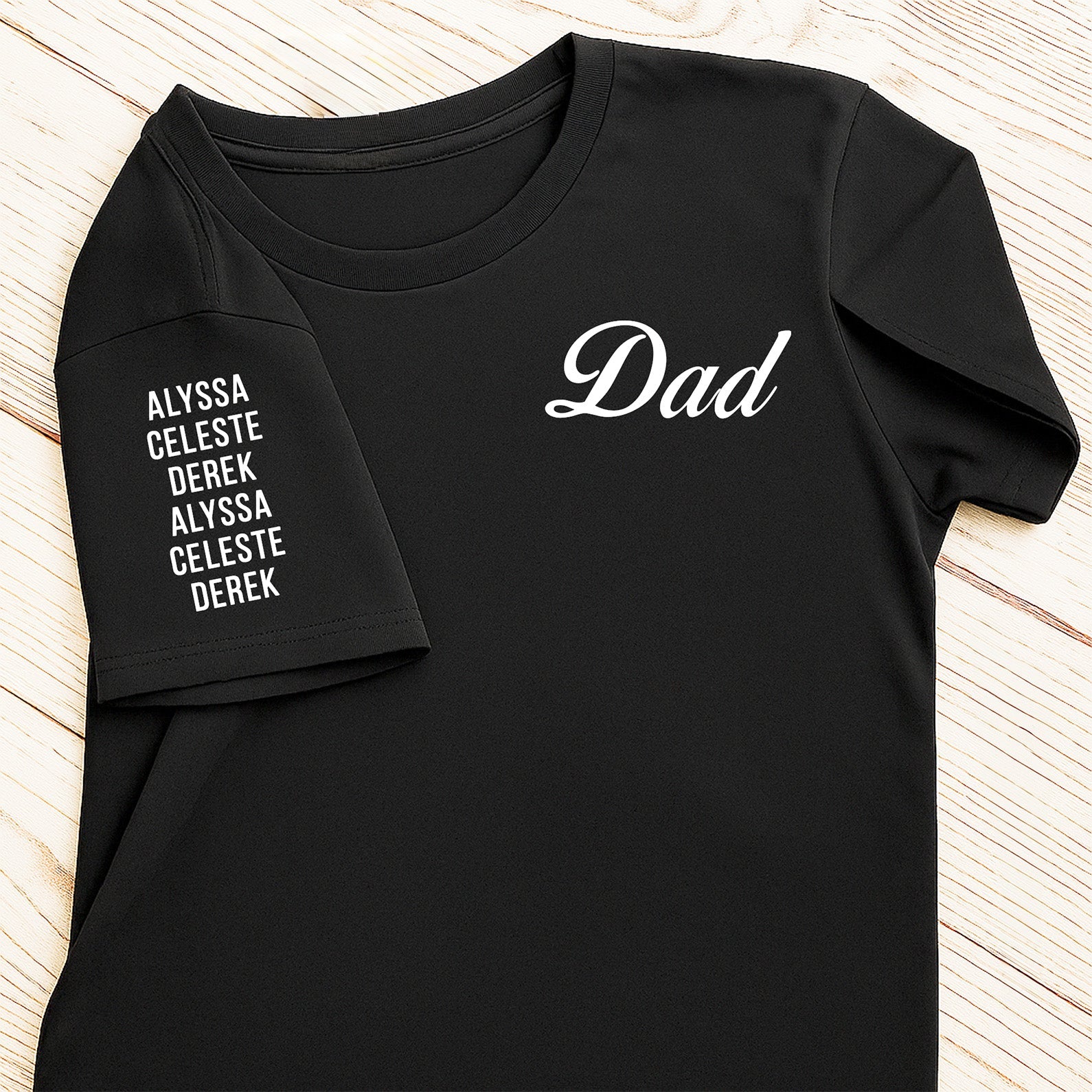 Custom Dad T-Shirt with Kids’ Names on Sleeve | Personalized Father’s Day Gift for Dad, Husband, or Grandpa 682255