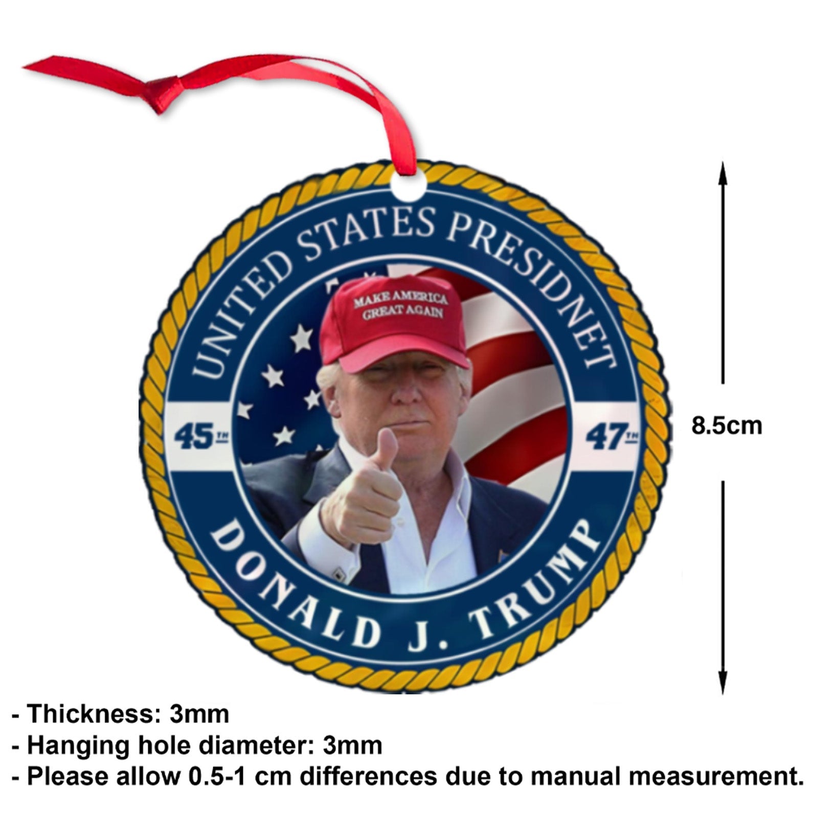 Trump Make America Great Again Acrylic Ornament, Trump Support Christmas Ornament, Election 2024 Ornament, President Trump 45 47 M1786 - GOP