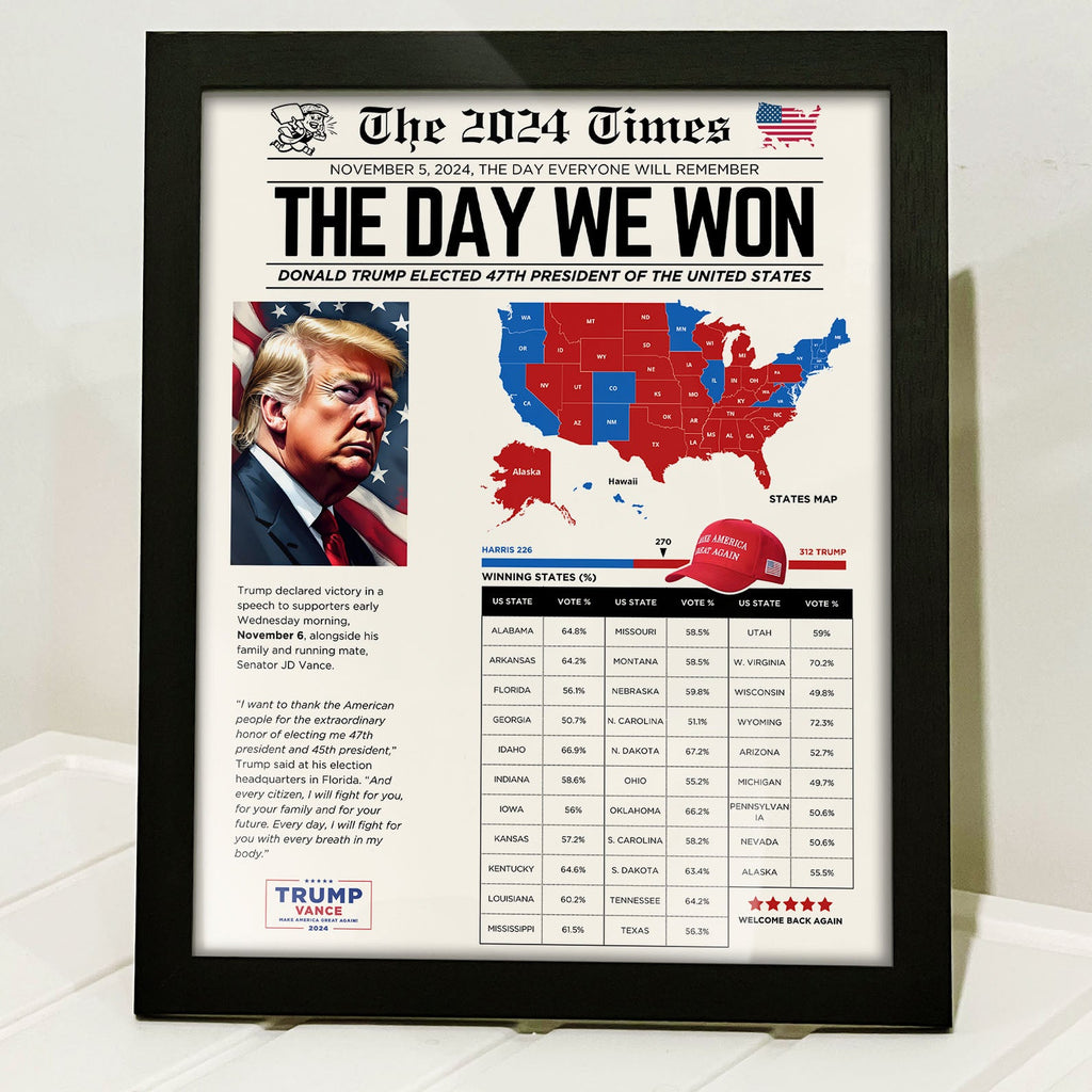 Newspaper US Elections Picture Frame, Save The Date Newspaper, Trump Won, US Election 2024, Donald Trump President, Make America Great Again 682007- GOP