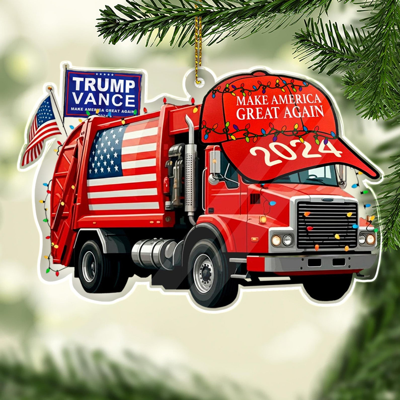 Trump Vance MAGA 2024 Garbage Truck Ornament, Trump Garbage Truck Acrylic Ornament | Perfect for Car &amp;amp; Christmas Tree Decor T1758 - GOP
