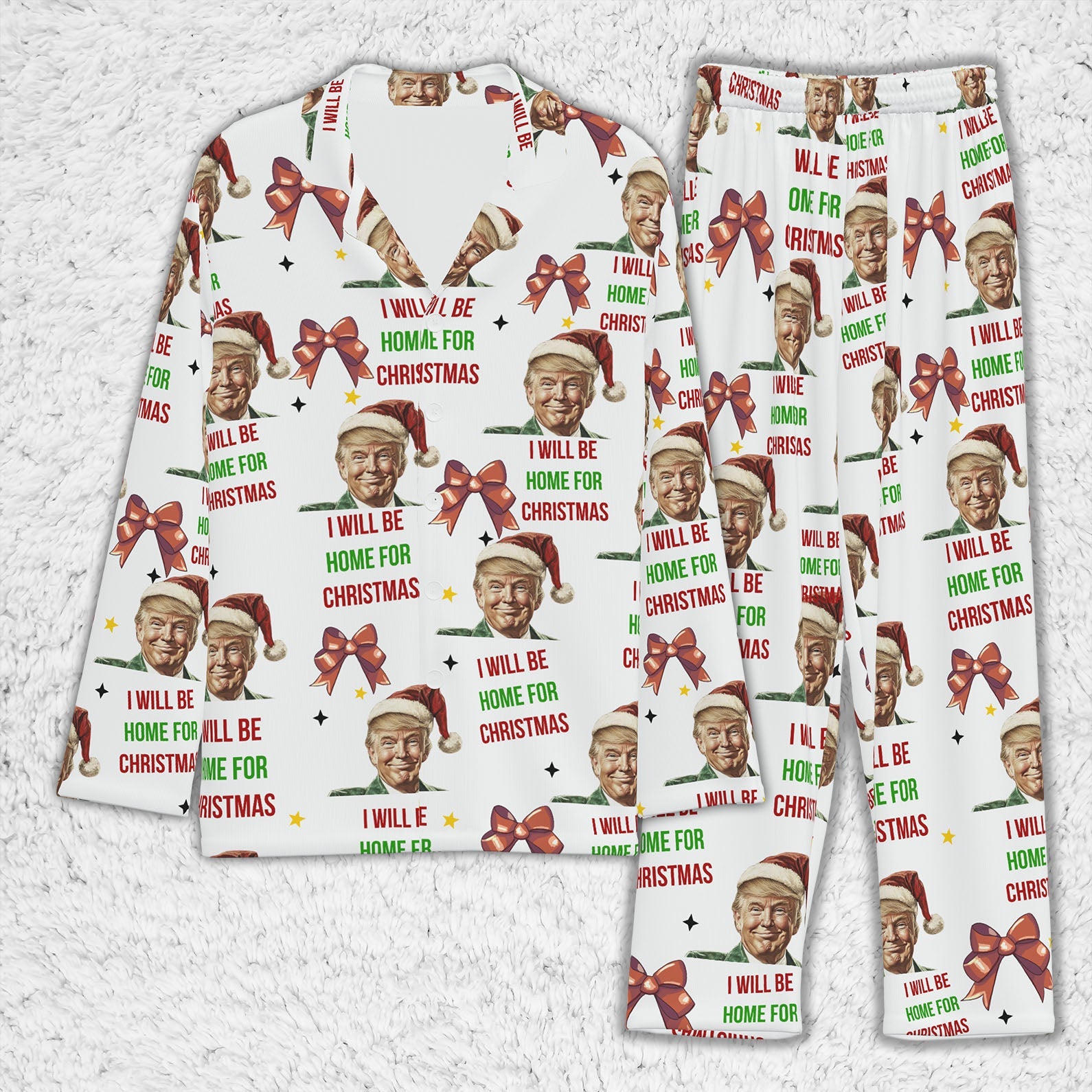 I&amp;#39;ll Be Home For Christmas, Coquette Bow Trump Christmas Pajamas, Family Christmas Shirt M1780- GOP
