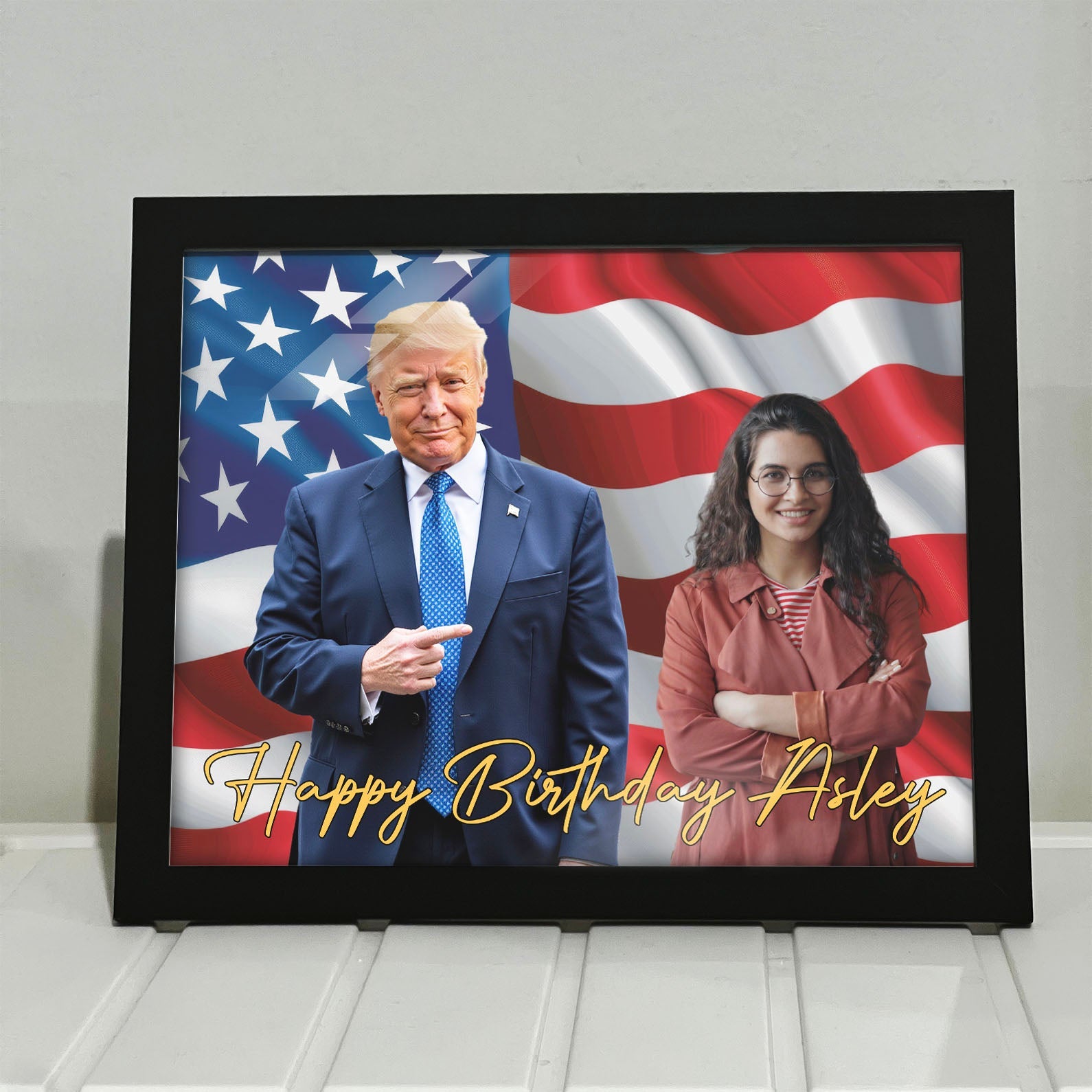 Happy BirthDay Frame, Personalize Custom Photo with Trump Picture Frame, Photo with Trump, Donald Trump President, Family Gift Frame 682021 - GOP